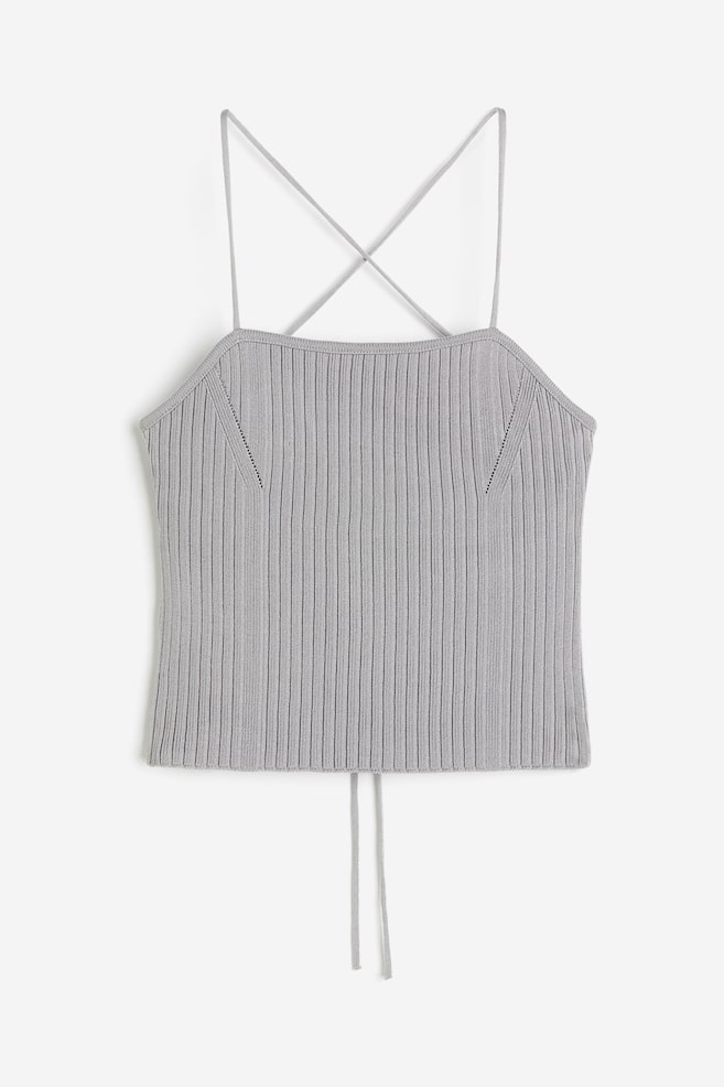 Top en punto de canalé con lazada - Gris claro - 1