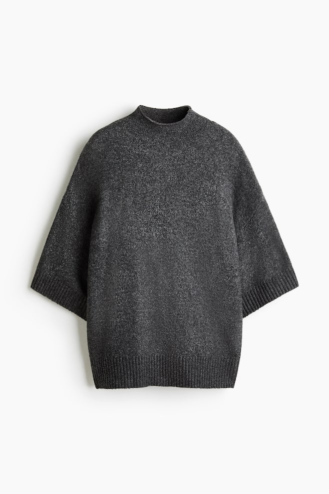 Oversized Mock-Turtleneck Sweater - Dark gray melange/Dark brown - 1