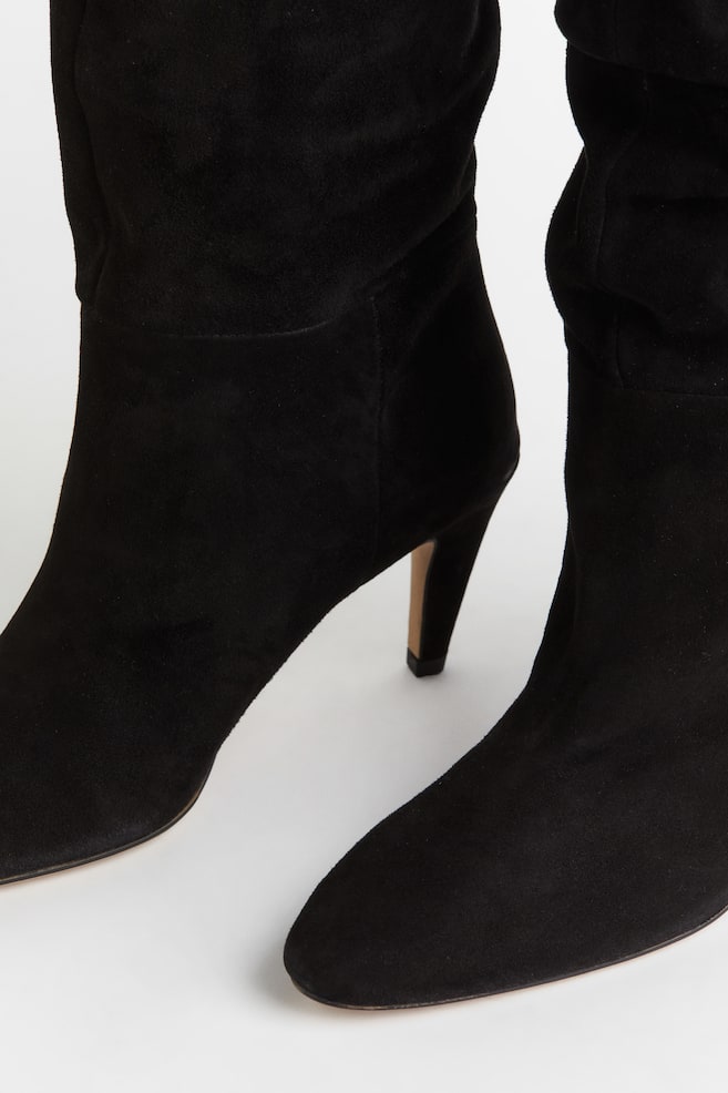 Suede knee-high heeled boots - Black - 2