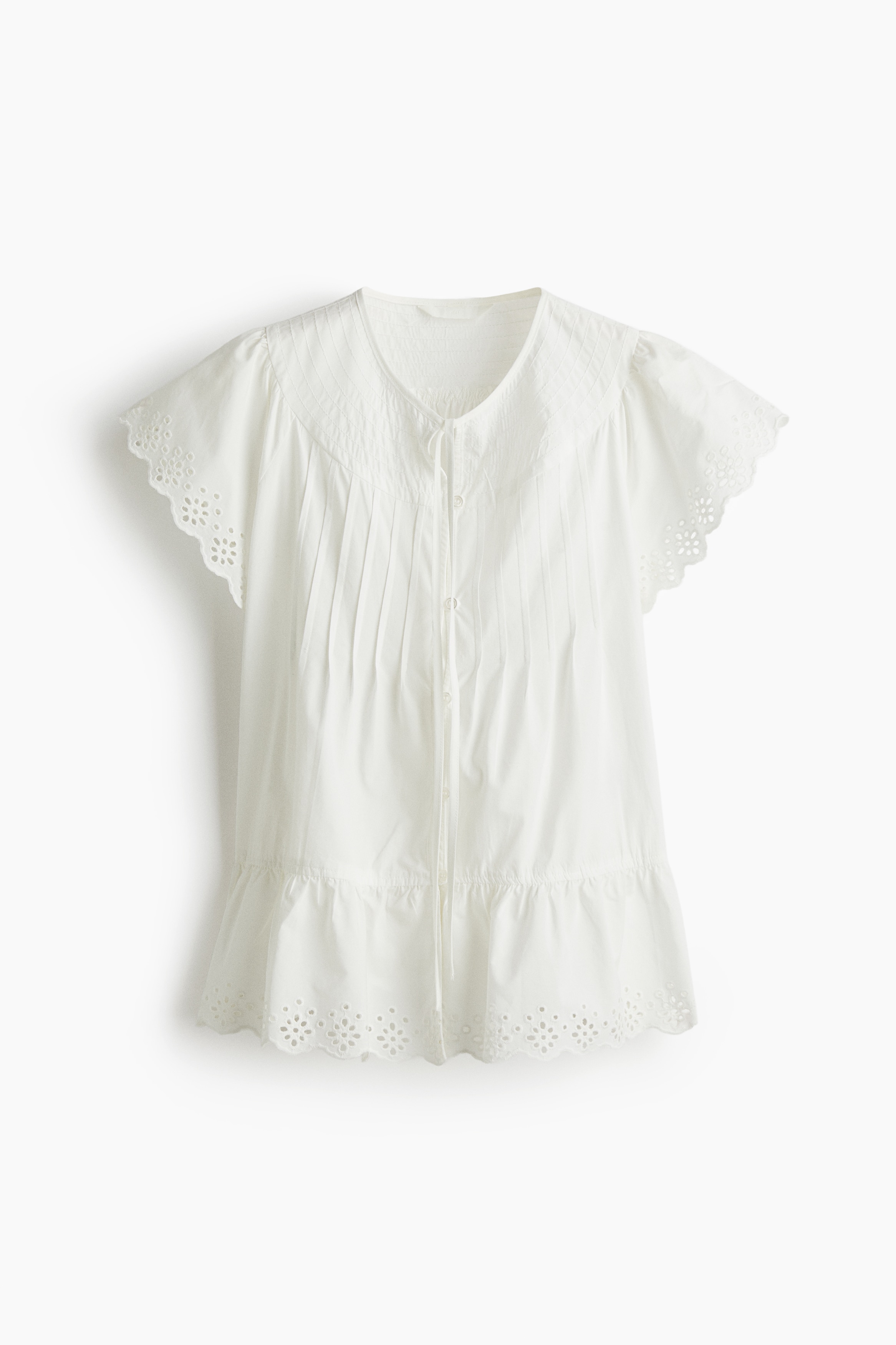 ピンタック コットンブラウス - ホワイト/パウダーピンク