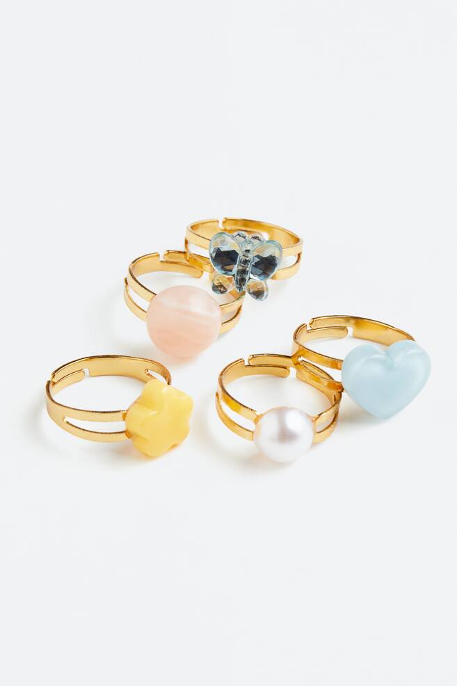 5-pack rings in a box - Light blue/Gold-coloured/Light pink/Frog/Pink/Seashell - 2