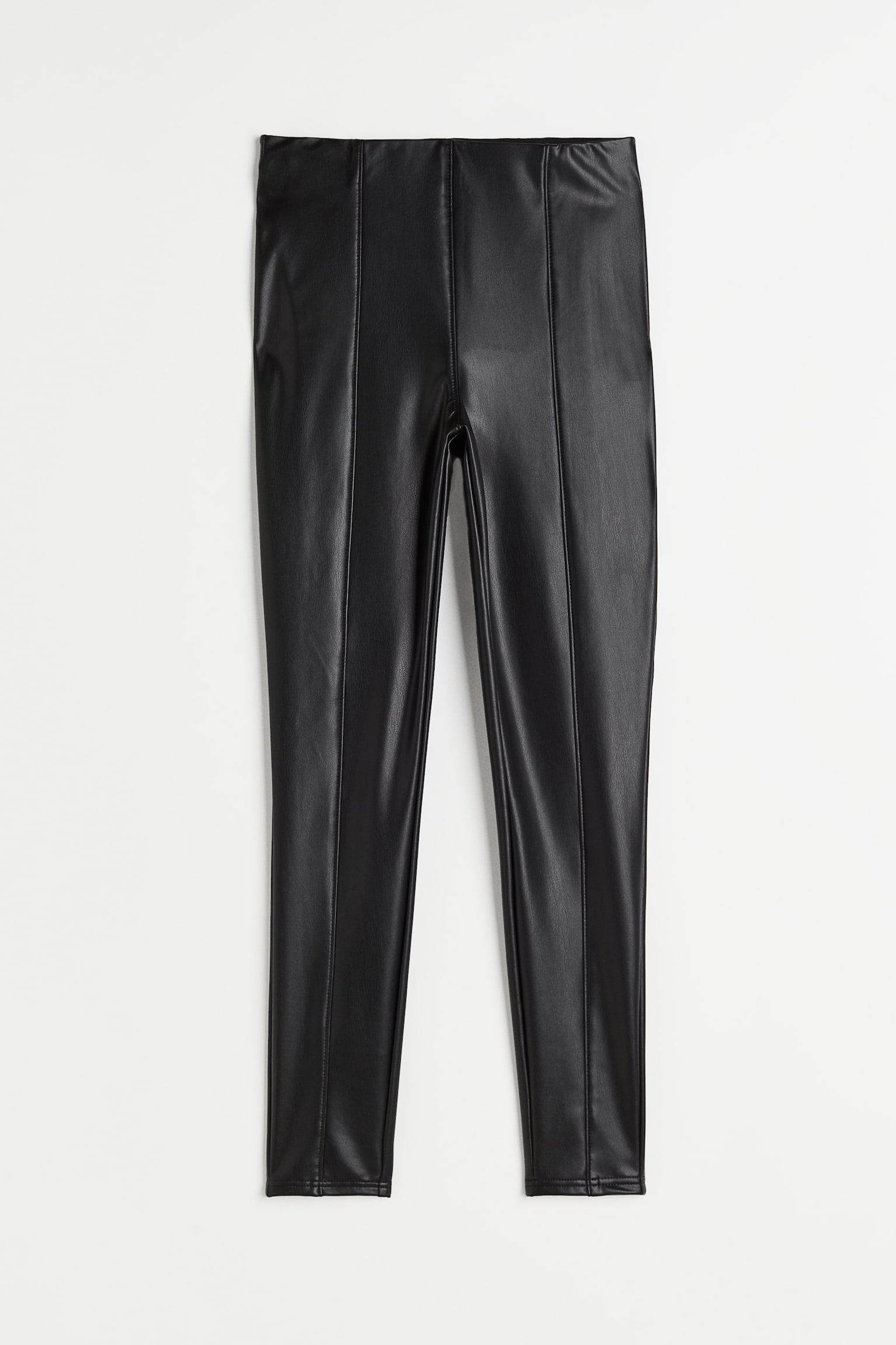 Coated Crease-front Leggings - High waist - Long - Black - Ladies | H&M US