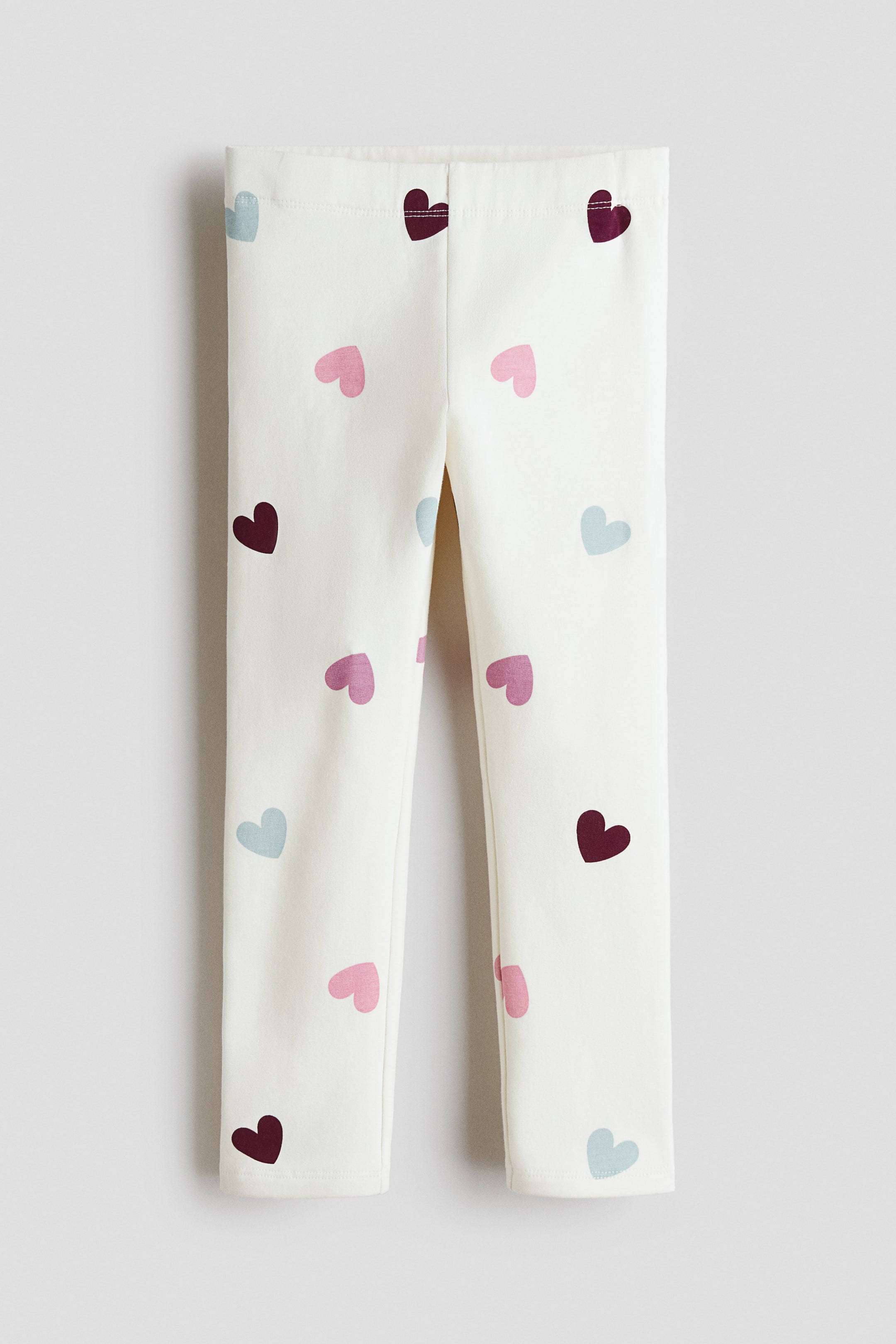 View larger image: Brushed-inside leggings - Ivory/Hearts - Kids | H&M 1