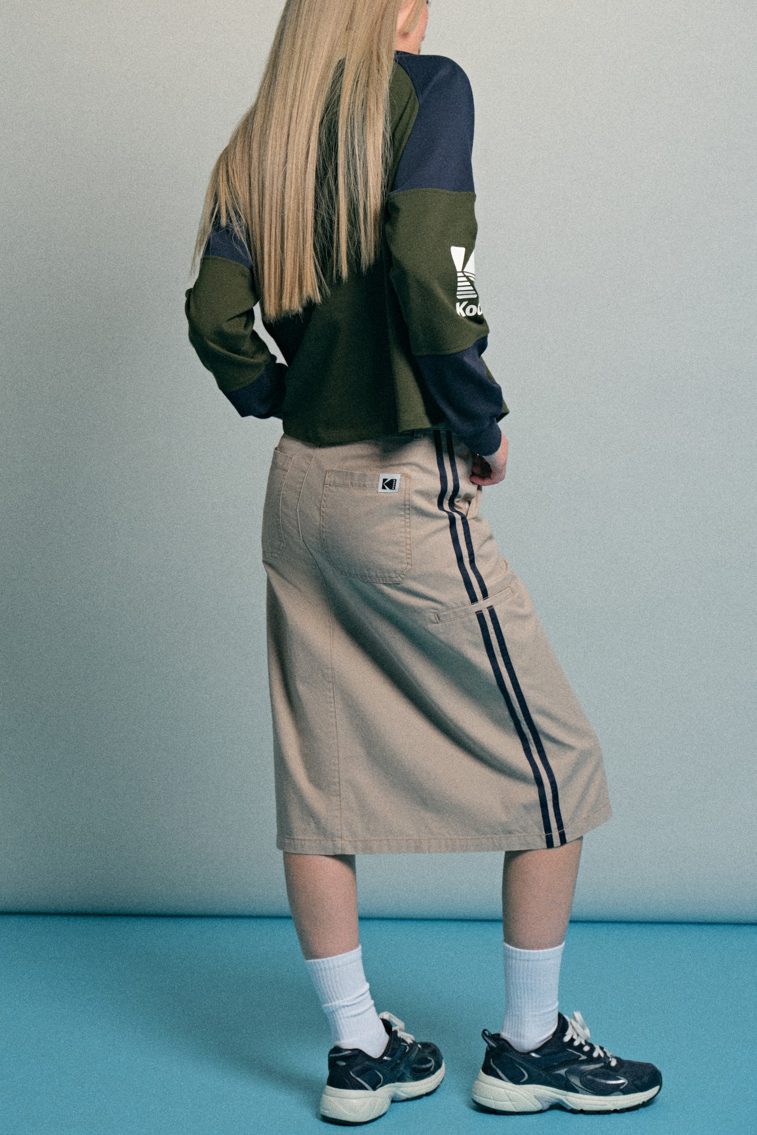 側條紋工作裙 - 淺灰米色/Kodak - 4