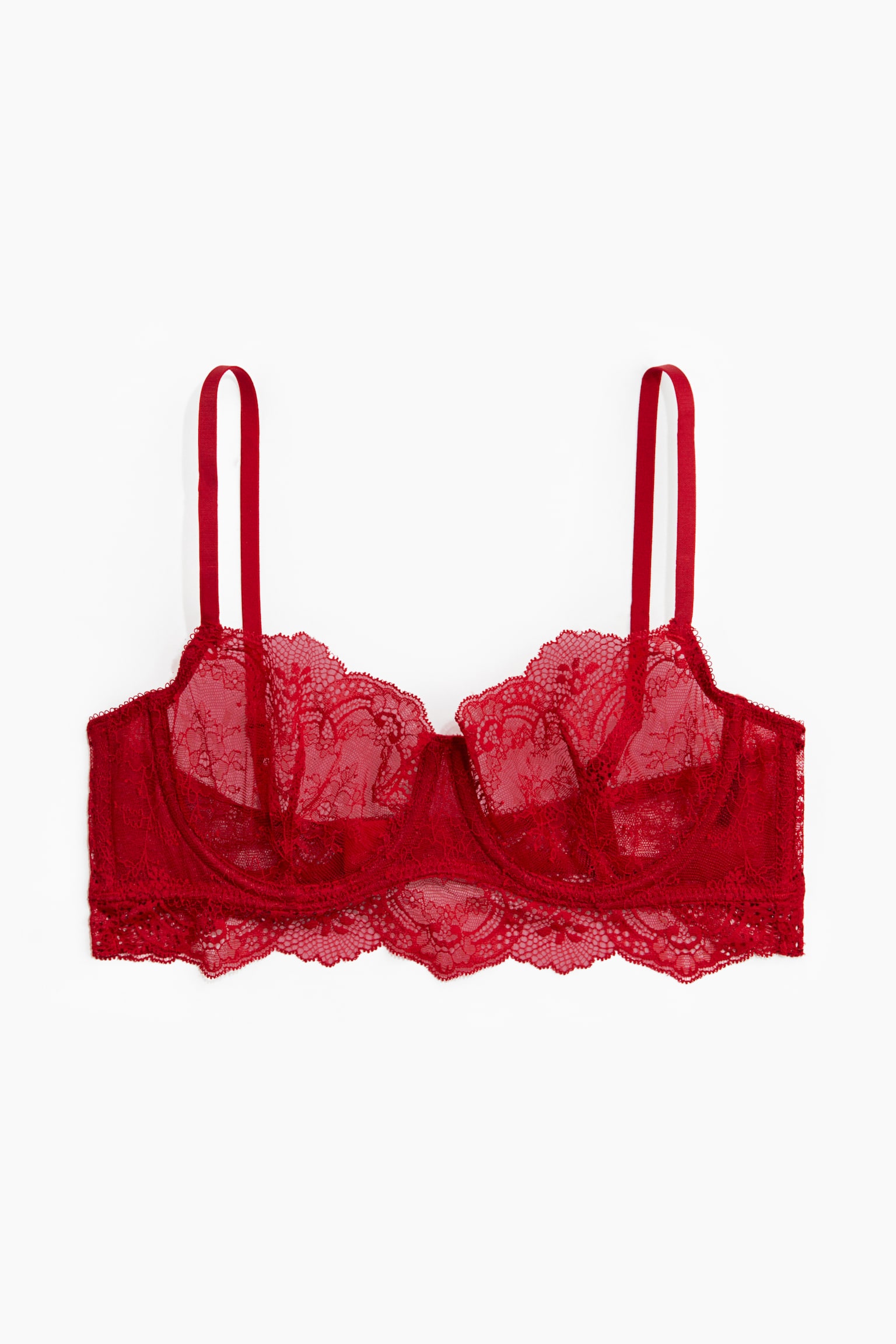 Reggiseno a balconcino in pizzo - Rosso/Nero - 2