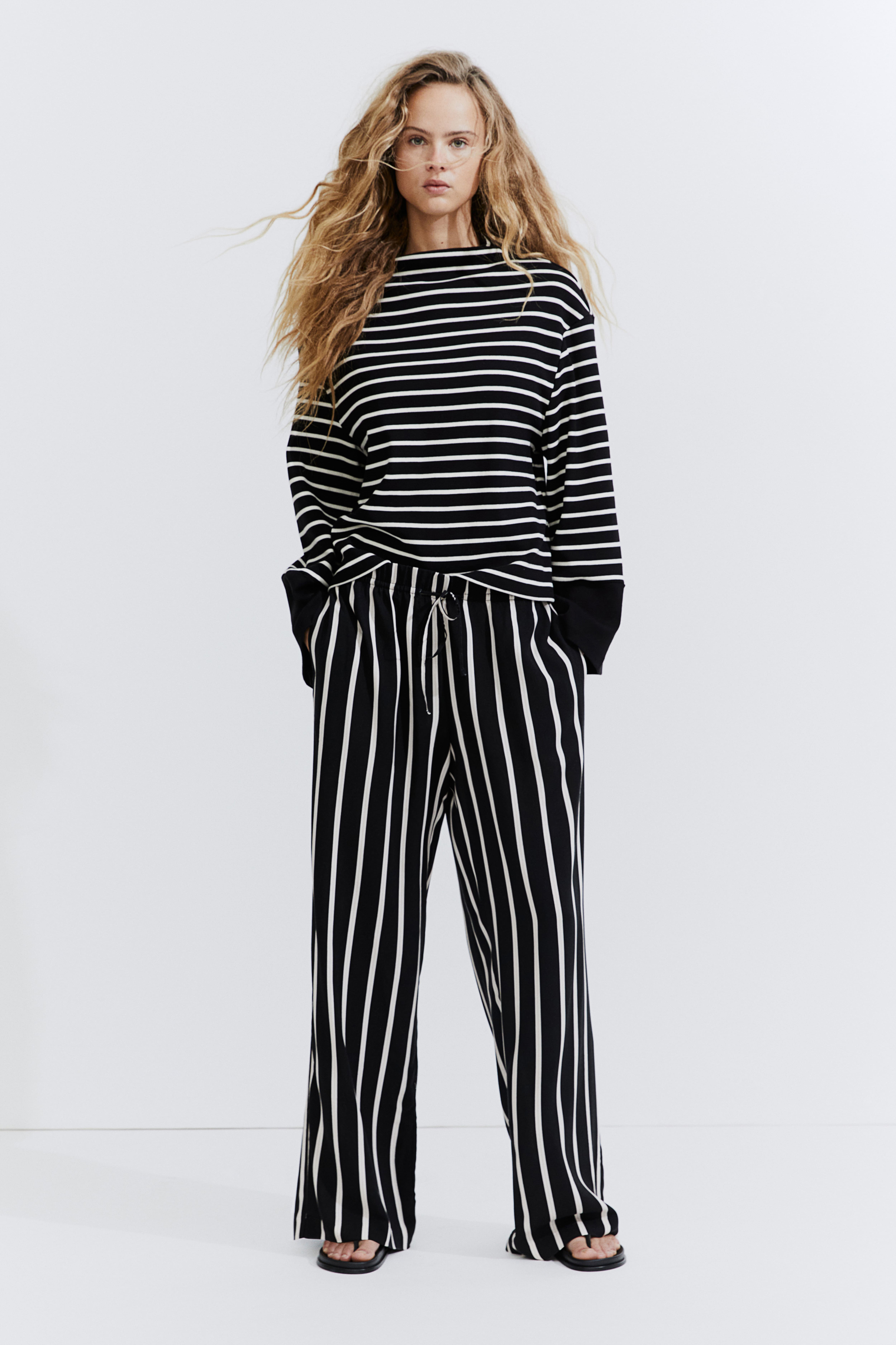 Ladies black and white striped trousers online