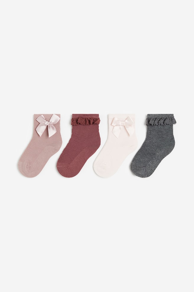 4-pack socks - Dark grey/Light pink/Lilac/Floral/Dark pink/Light pink/Light pink/Light turquoise/dc - 1
