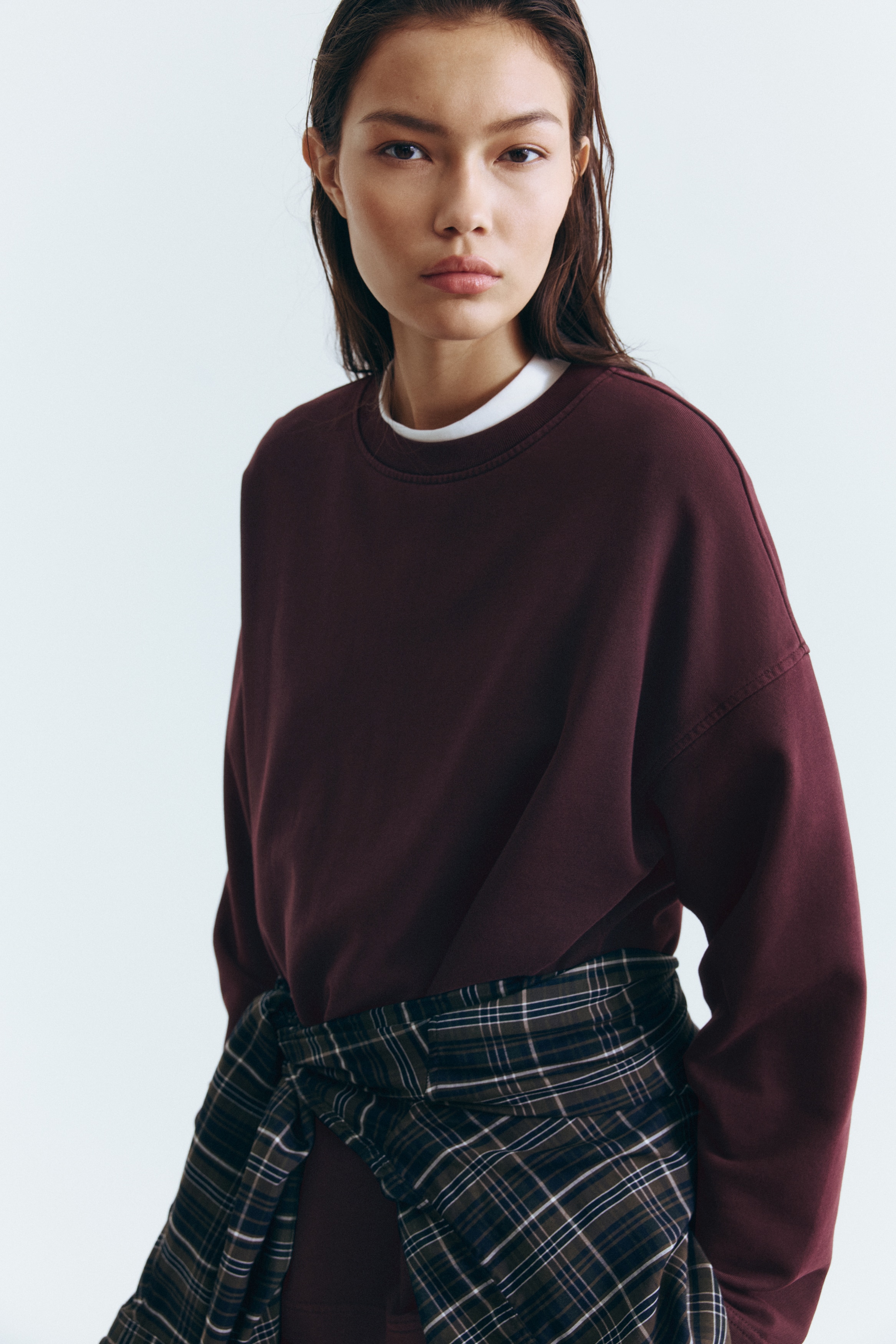 Sweatshirt com efeito lavado - Bordeaux escuro/Castanho