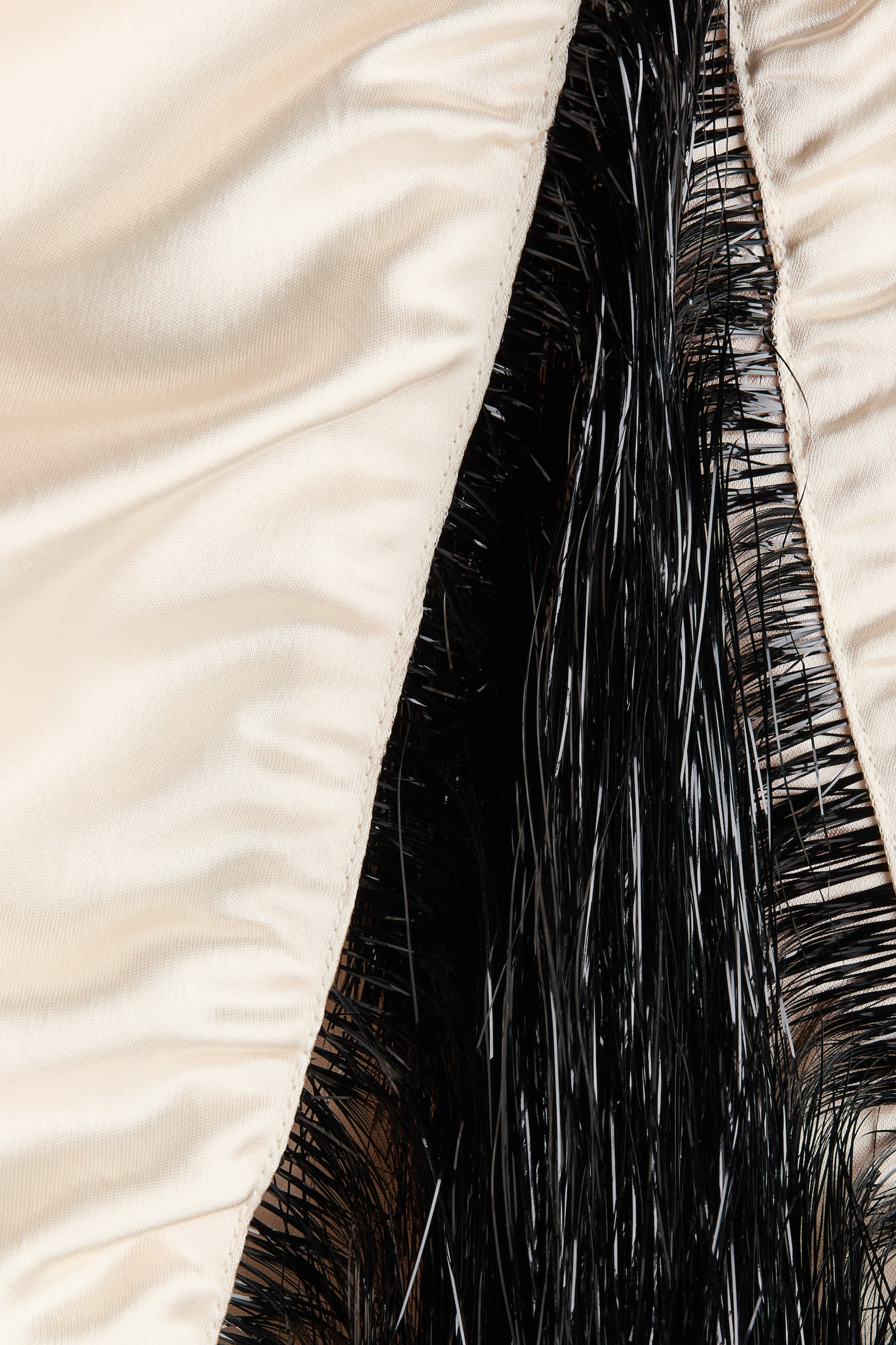 Fringe-trimmed satin skirt - Cream/Burgundy - 3