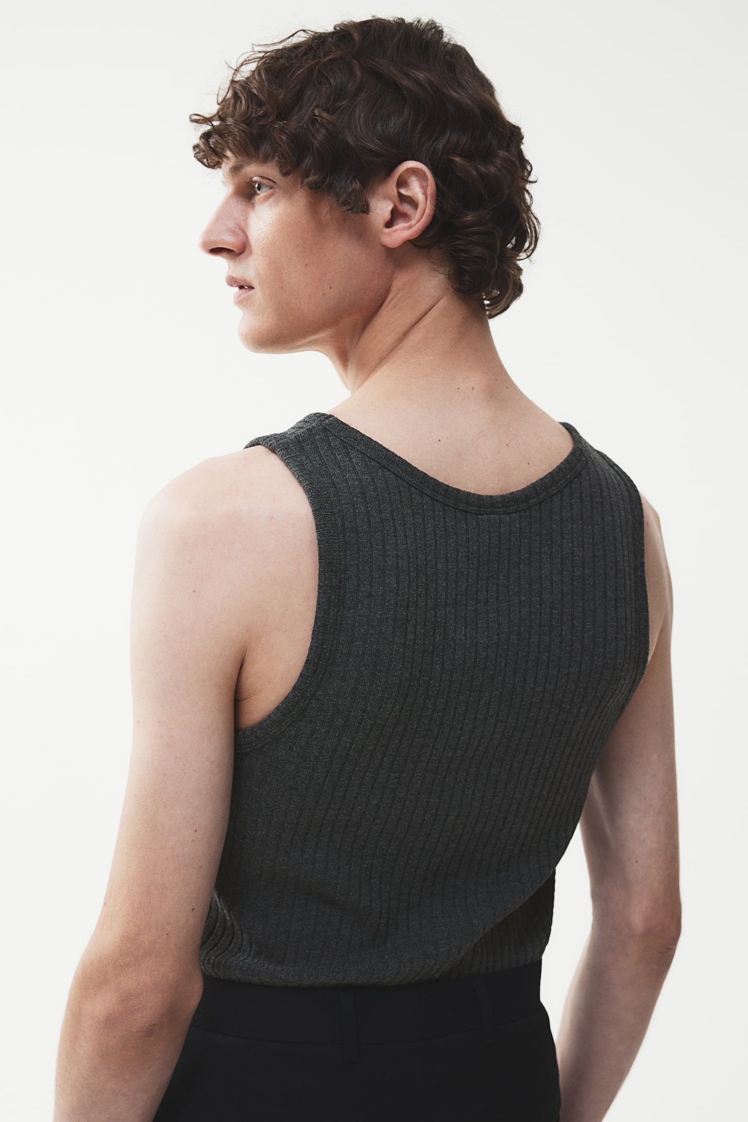 Slim Fit Wide-ribbed vest top - Dark grey marl/Black/Cream - 5