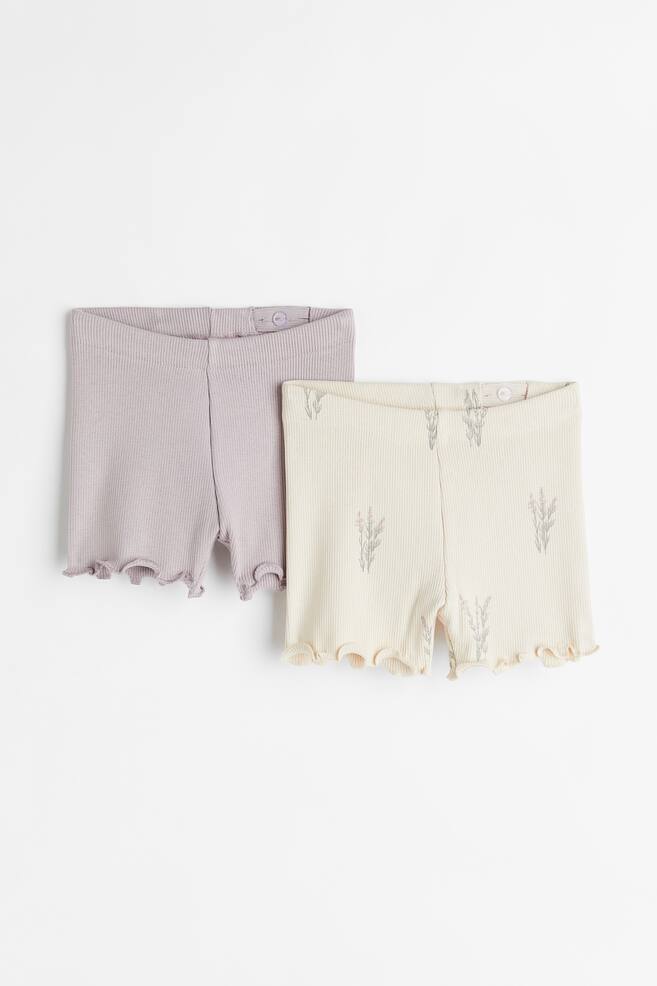 2-pak ribbede shorts - Light purple/Lavender/Lyseblå/Blomstret - 1