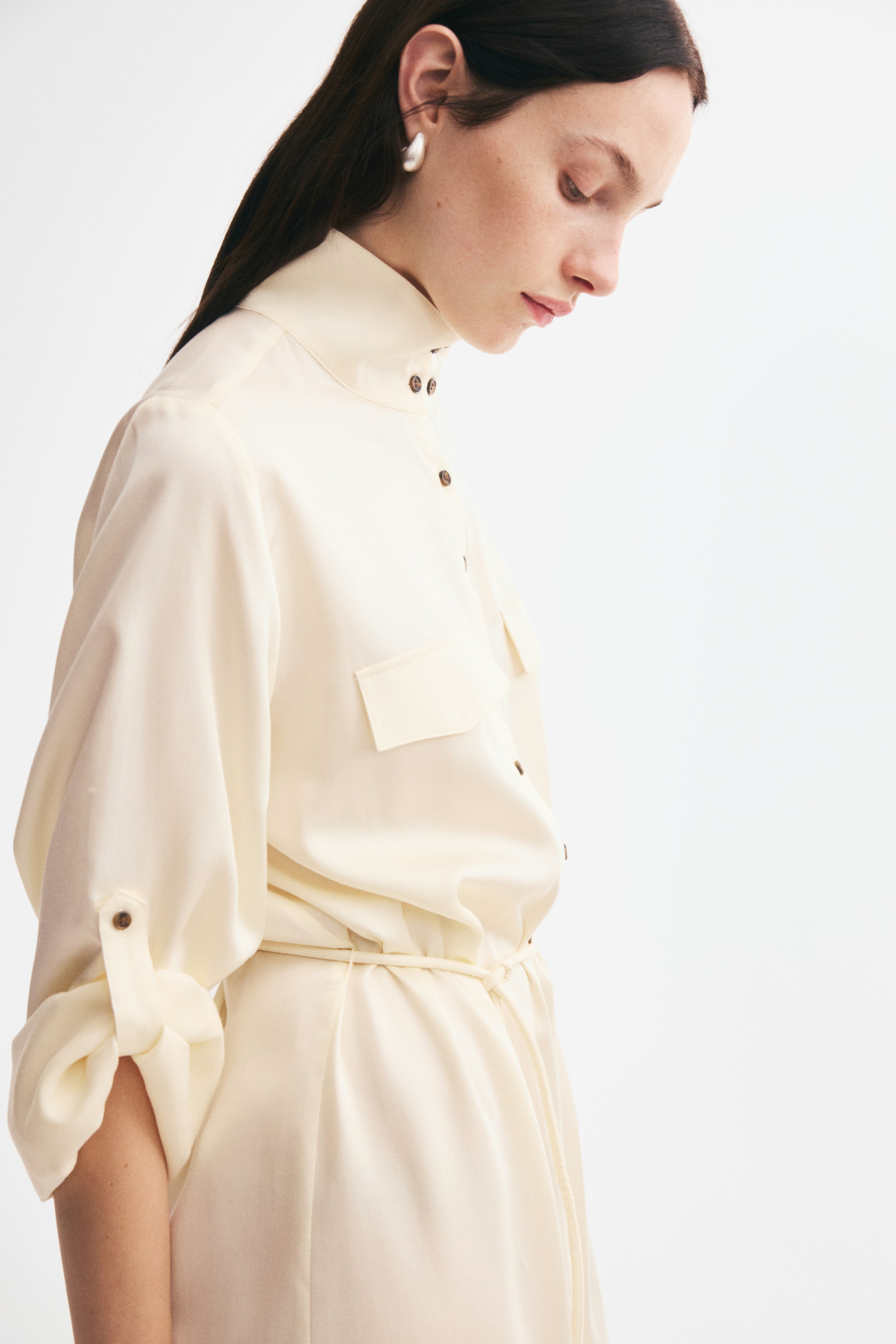Funnel-Collar Shirt Dress