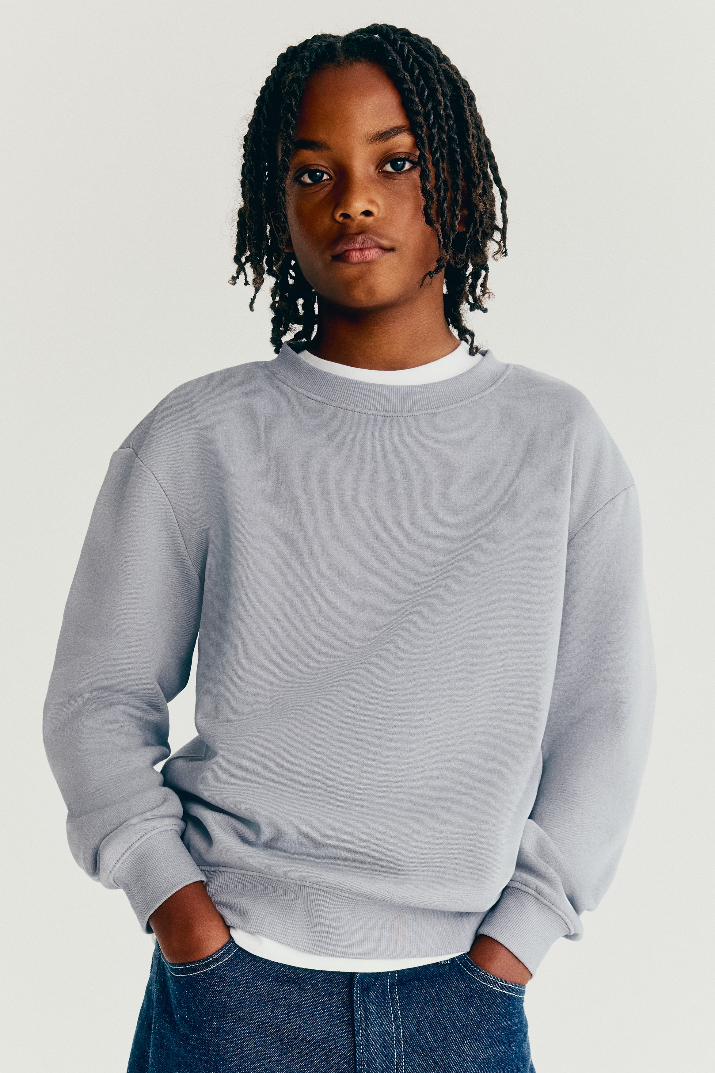 Brushed-inside sweatshirt - Grey/Dark green/Striped/Dark green/Black/Red