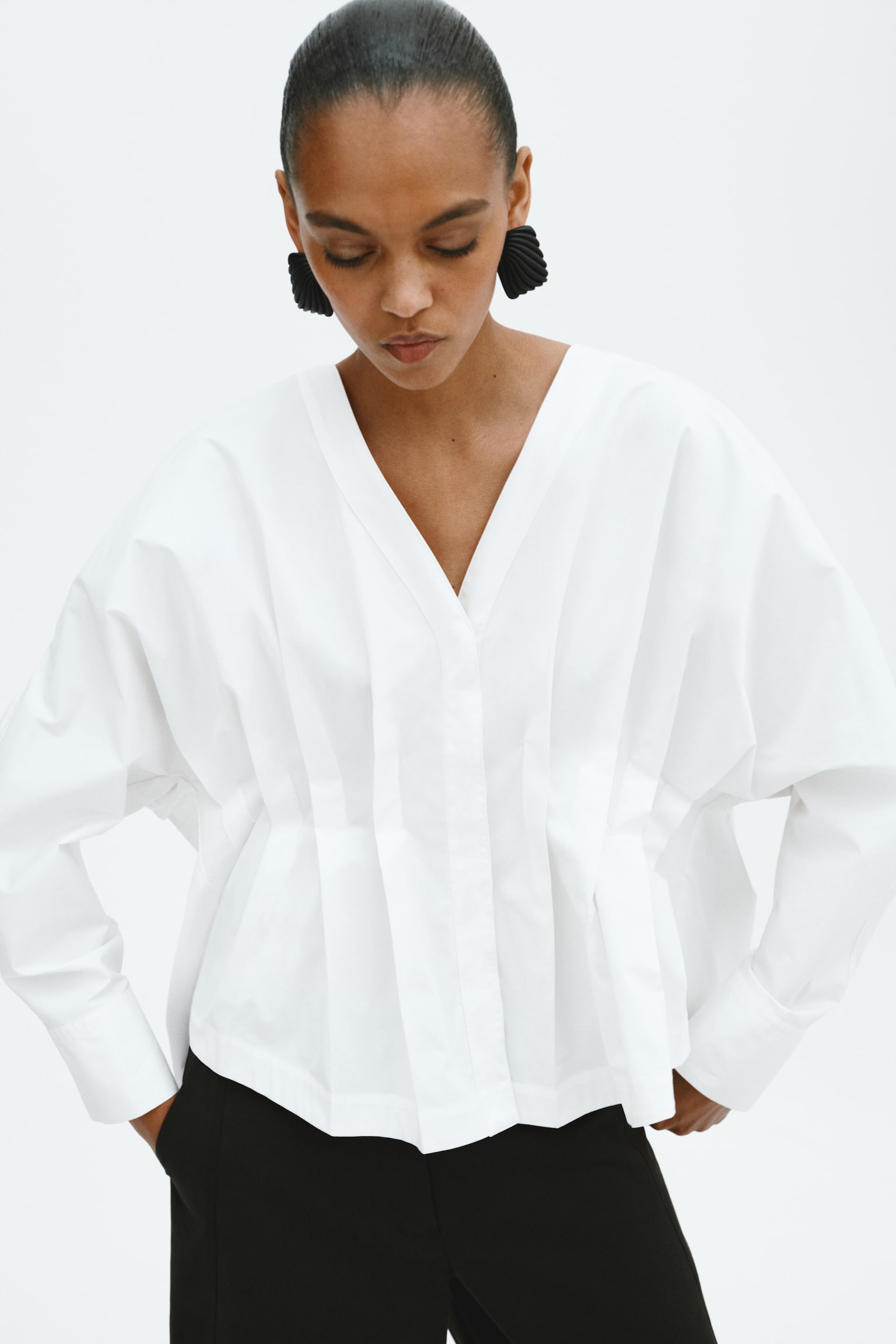Waisted cotton blouse - White - 3