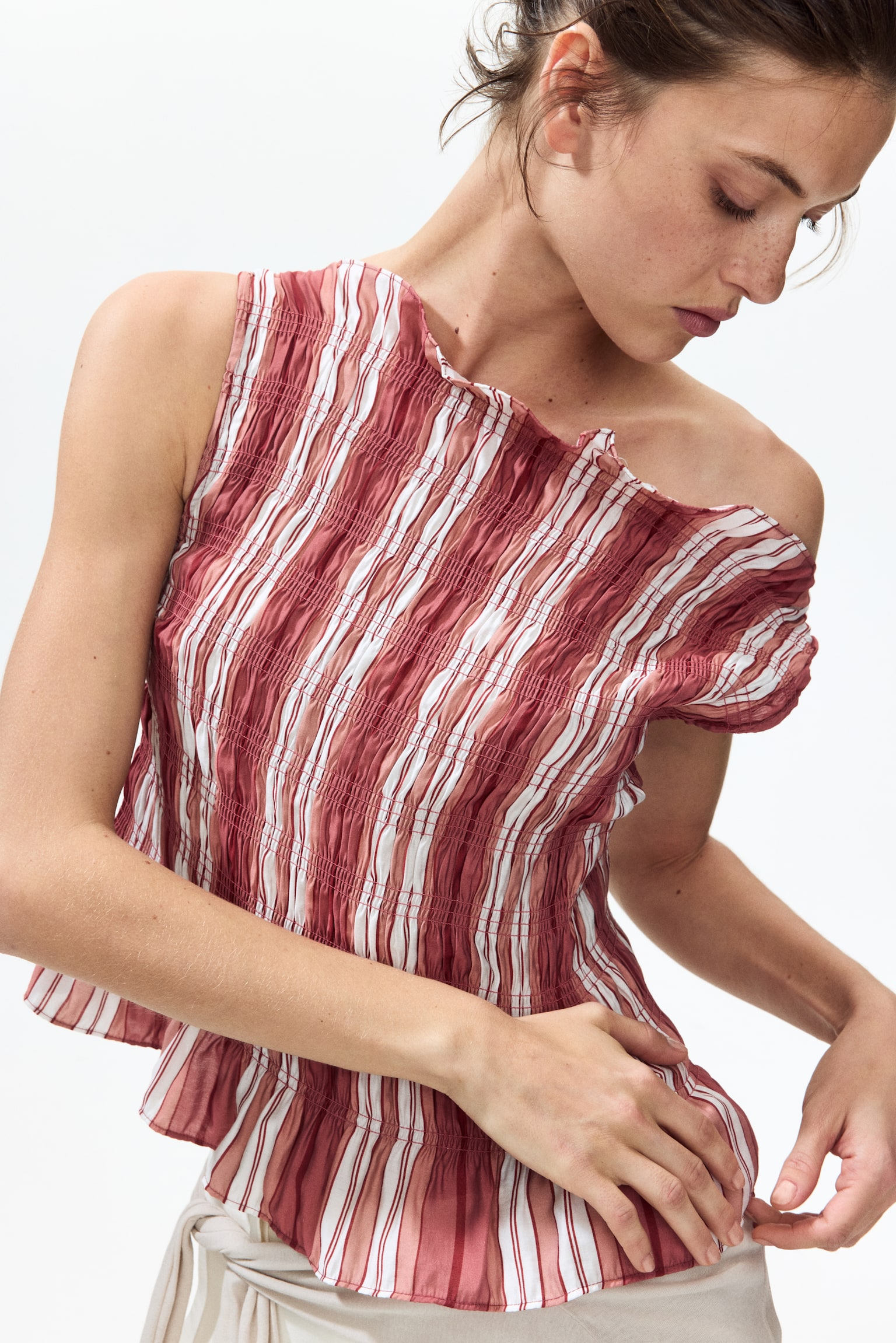 Top smocké en viscose-Rouge/rayé - 6