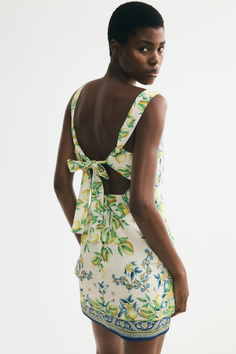 h&m backless dress Ladies - Cream/Lemons Sleeveless Open-Back - Size: XL Cotton lining. Swatch:#d64549 Sheath Lace Backless Scoop Color:MULTI