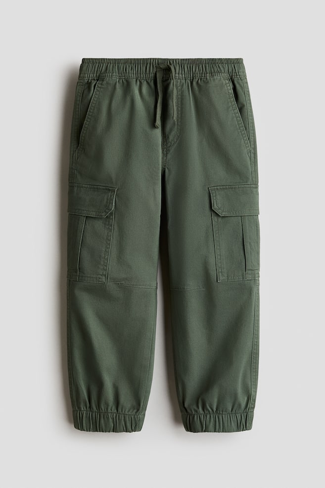 Pantaloni tip jogging cargo din bumbac - Verde-kaki închis/Gri-închis - 1