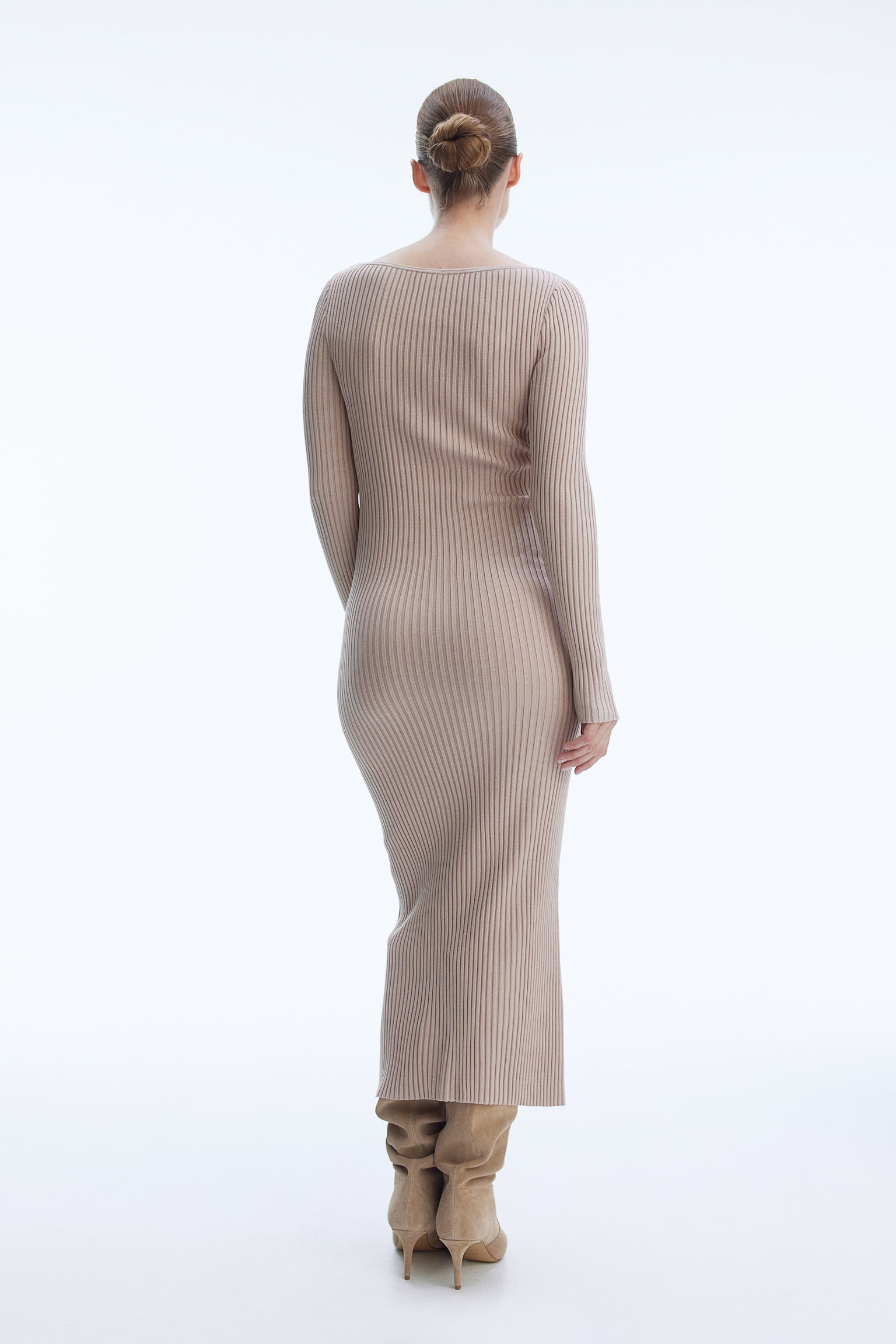 MAMA Boat-neck bodycon dress - Light beige/Dark grey marl - 6