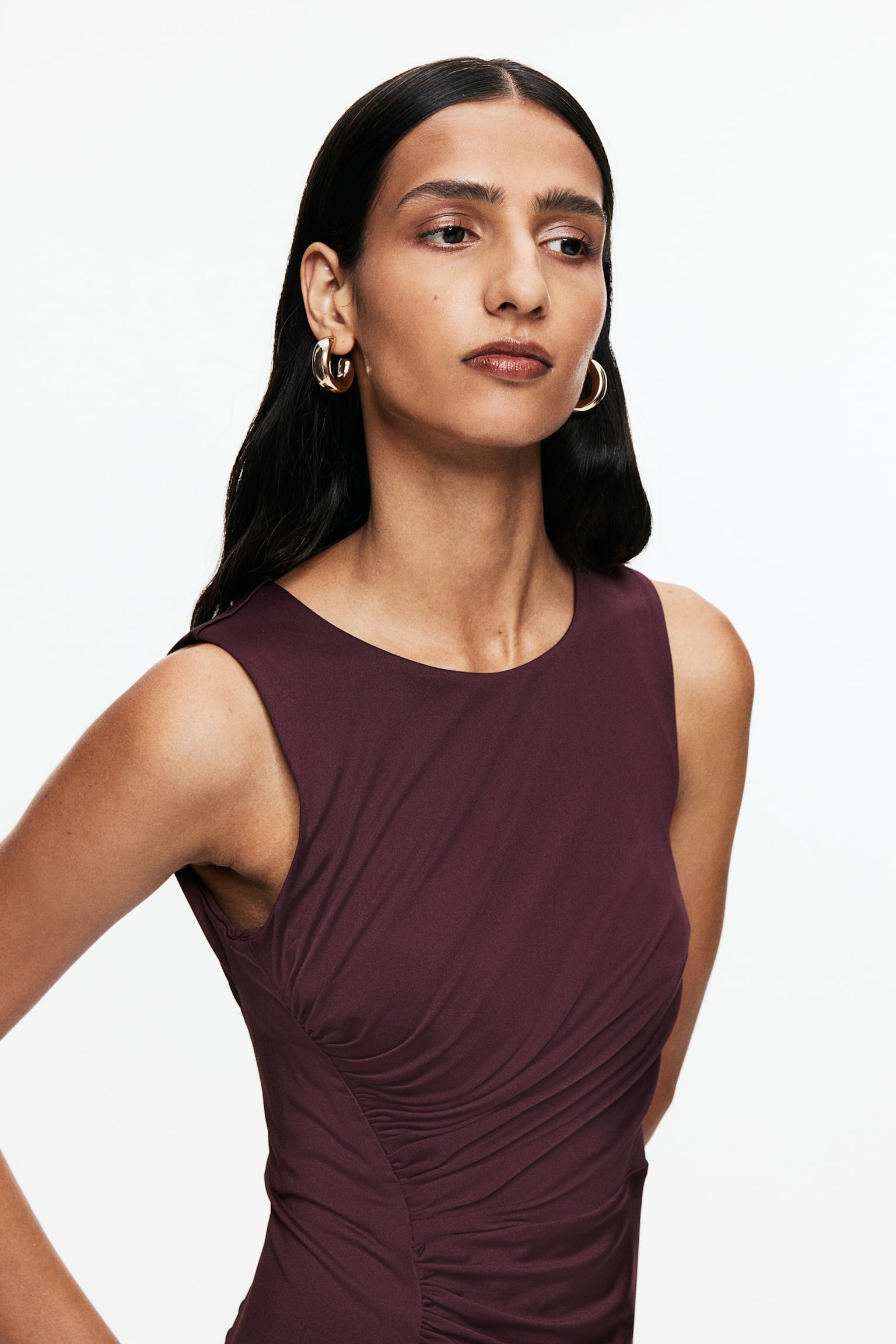 Draped jersey dress - Burgundy/Bright red - 5