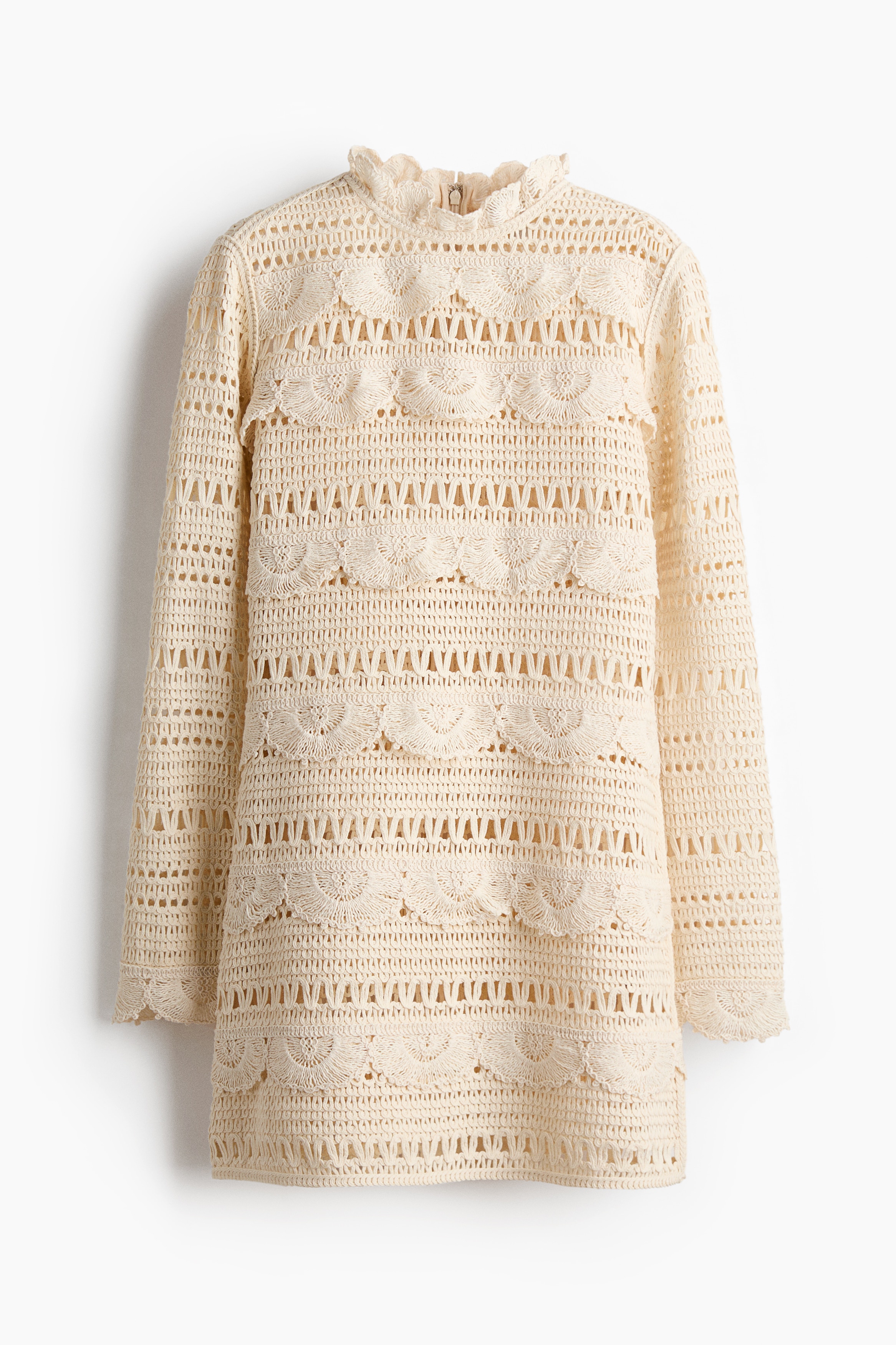 Crochet-Look Mini Dress - Cream