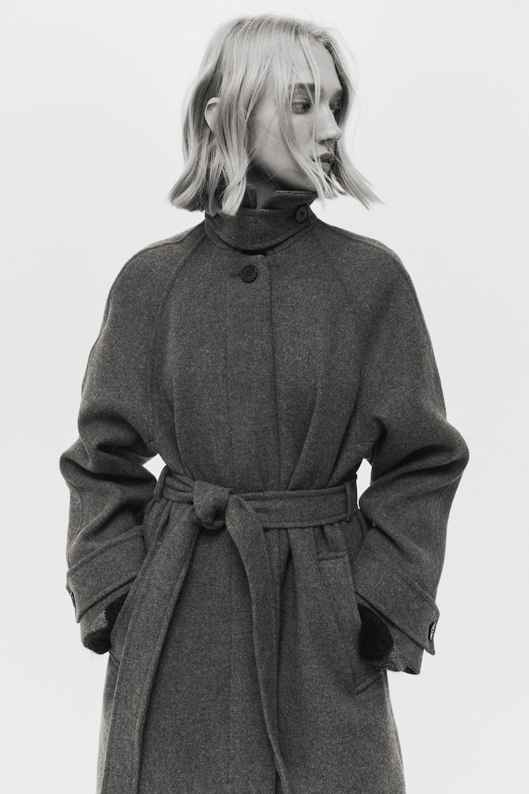 Tie-belt coat Dark grey marl Ladies H&M GB
