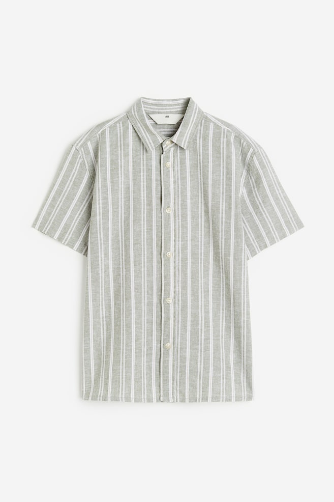 Linen-blend shirt - Grey-green/Striped/Light beige/Light blue/Striped - 1