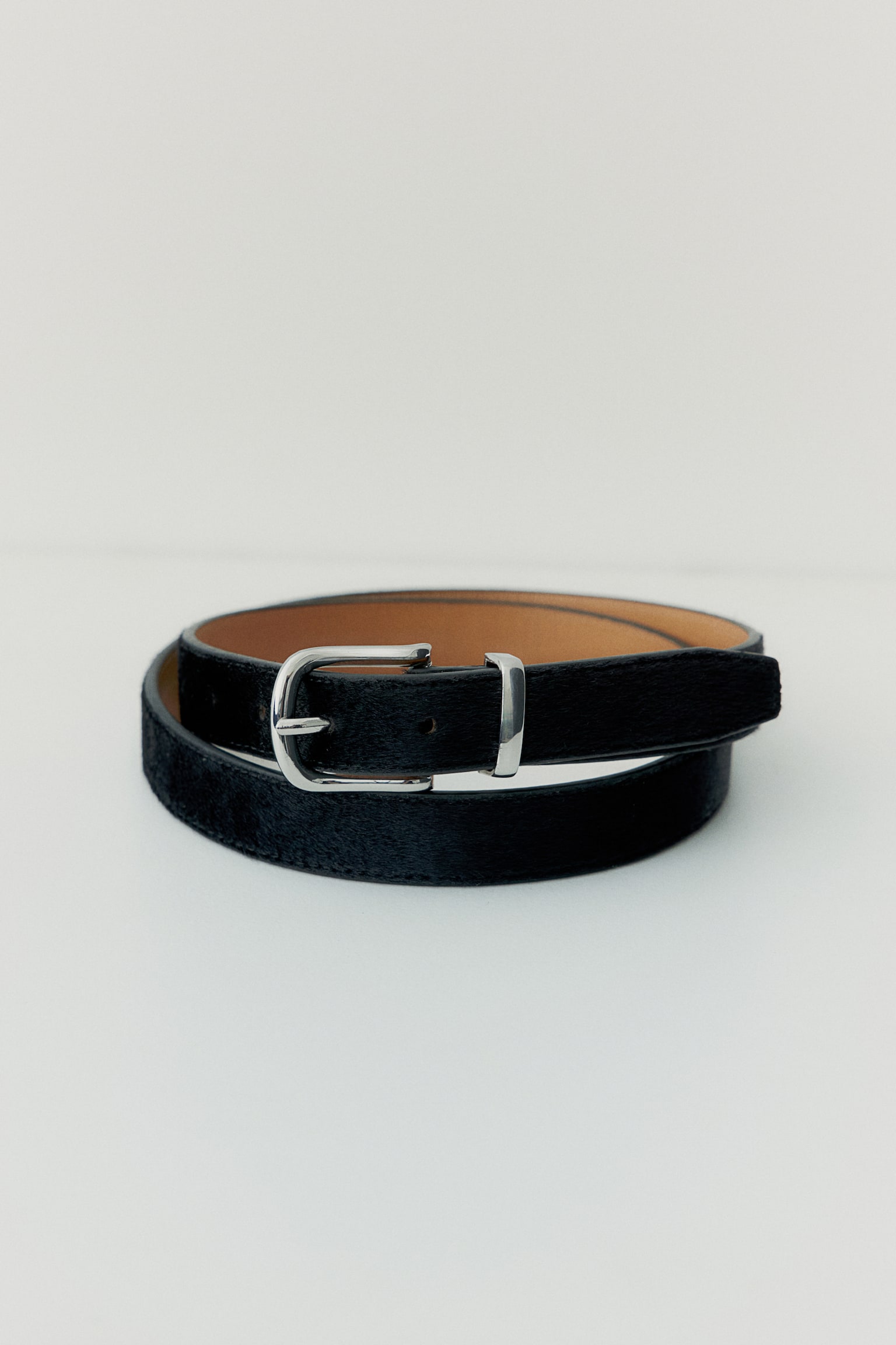 Fuzzy-detail leather belt - Black - 1