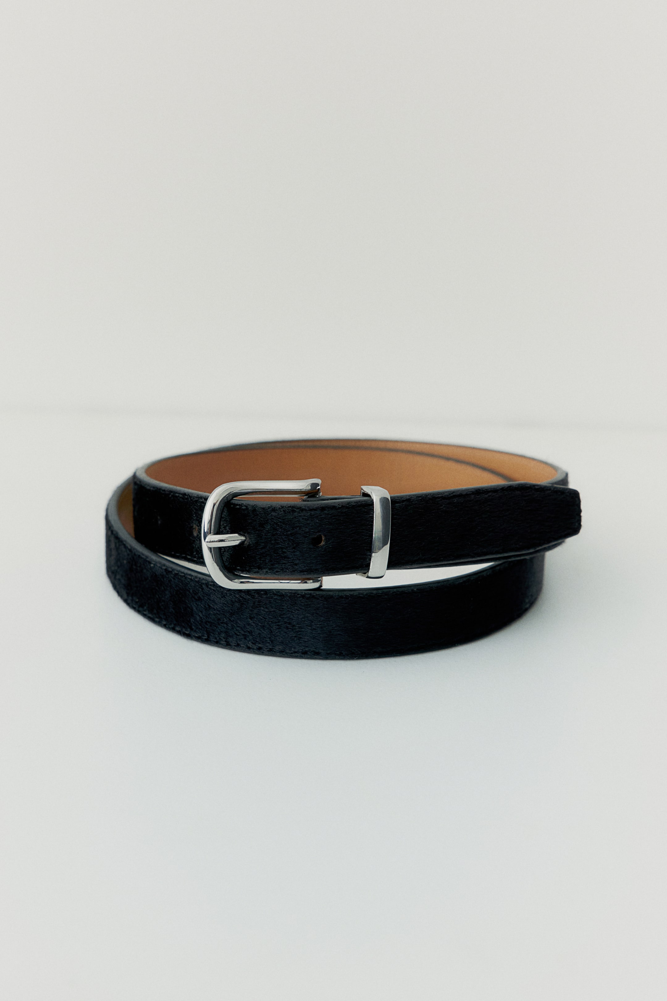 Fuzzy-Detail Leather Belt