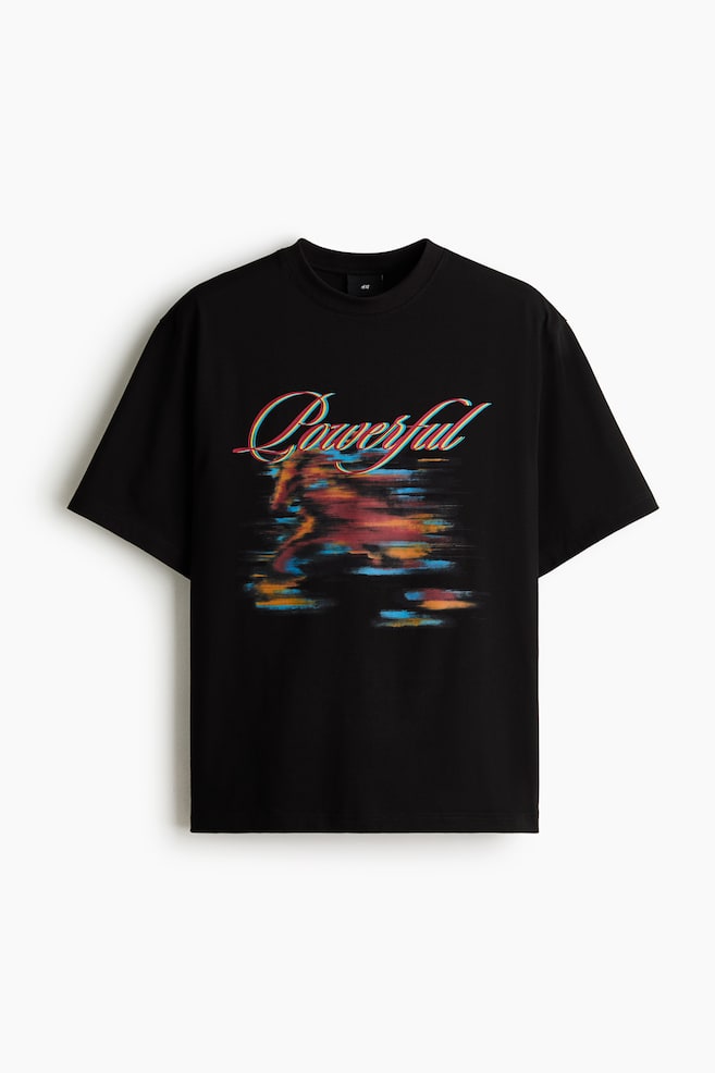 Loose Fit Printed T-shirt - Black/Powerful/Light beige/Powerful - 1