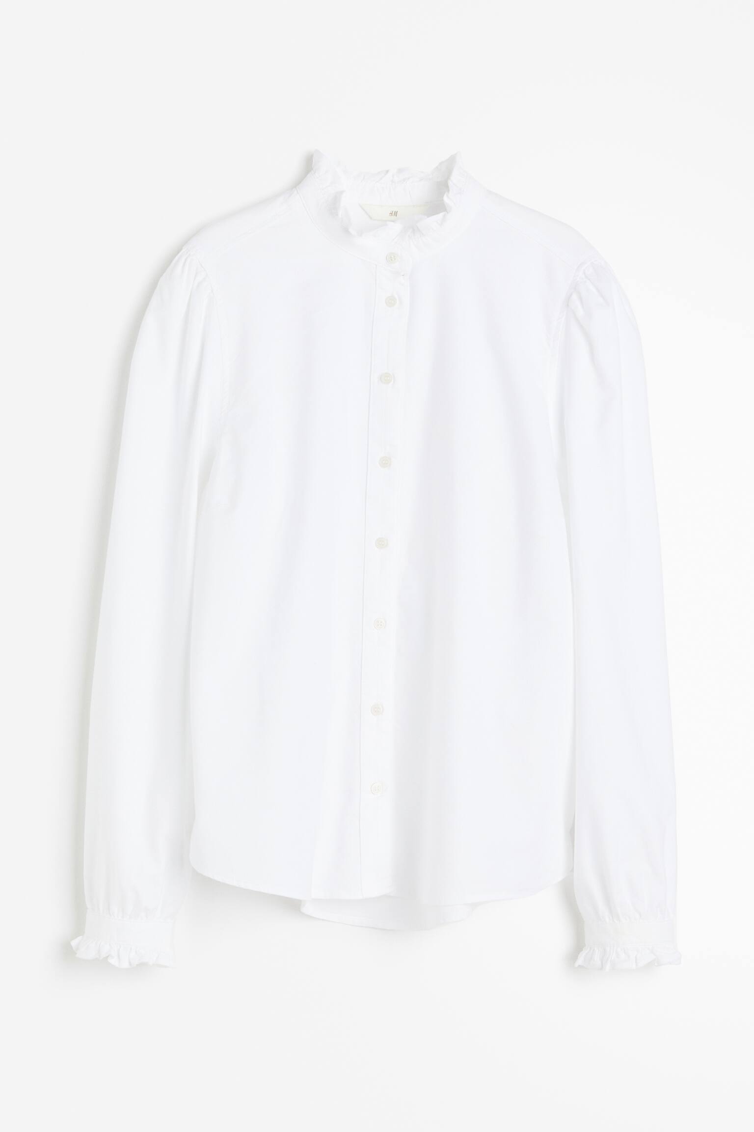 Áo kiểu Oxford viền diềm nhún - Màu trắng - 1