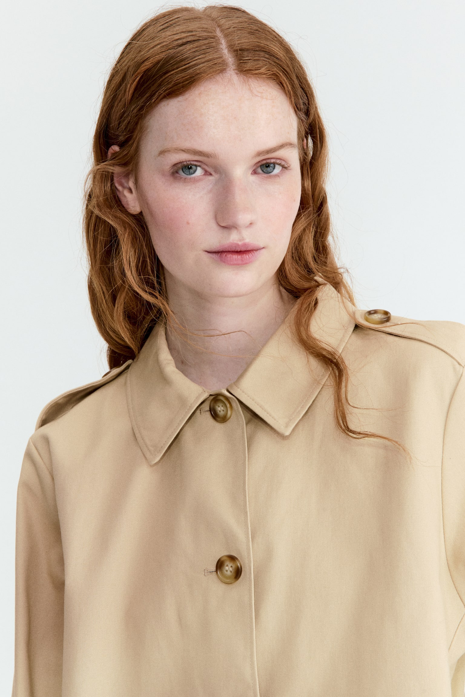 Saco tipo gabardina de algodón - Beige/Verde caqui oscuro - 6