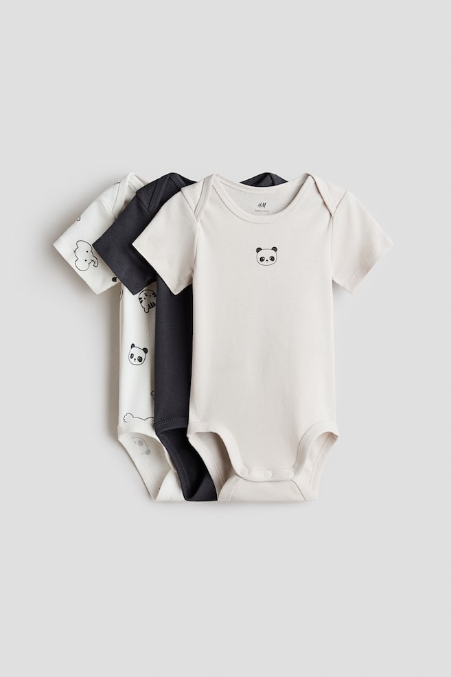 3-pack cotton envelope-neck bodysuits - Light beige/Pandas/Green/Animals/Light blue/Vehicles - 1