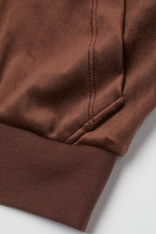 Cropped velour hoodie - Brown - 2