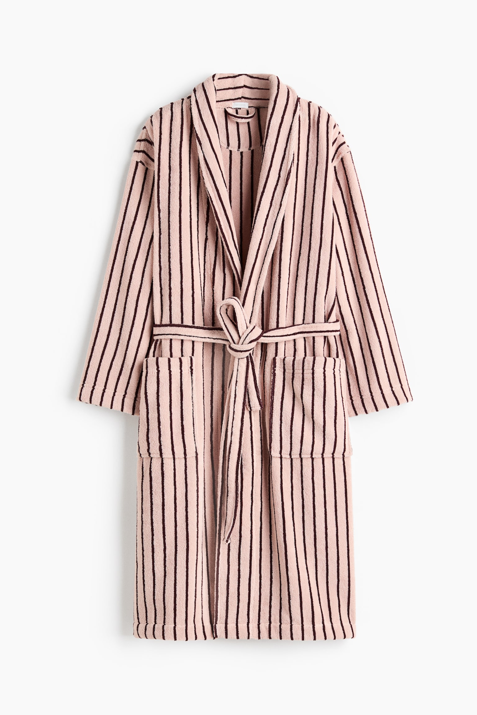 Cotton terry dressing gown - Light pink/Burgundy striped/Dusty blue/Striped/Light grey/Blue striped/White/Brown striped - 1