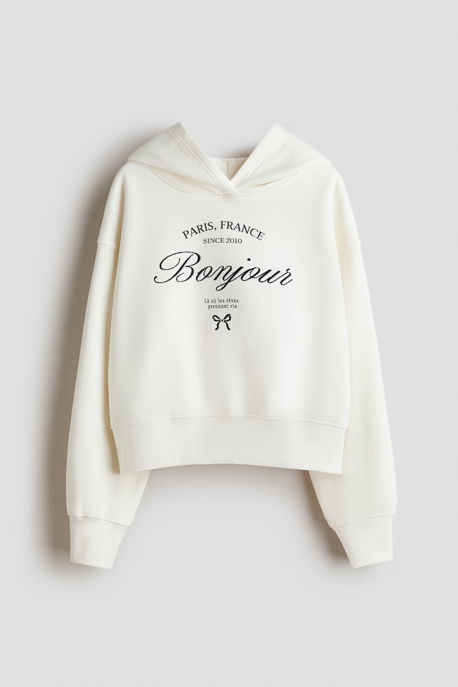 Sweatshirt de capuz com motivo - Branco/Bonjour - 1