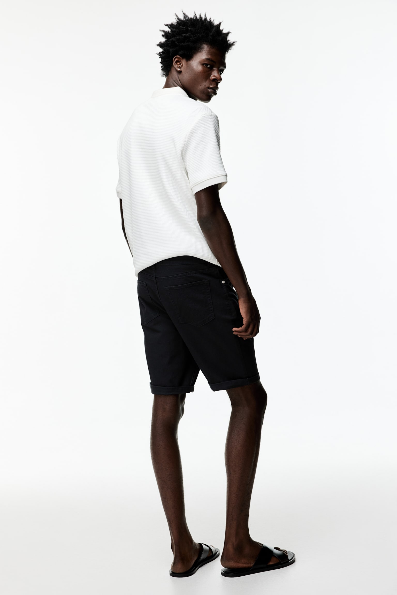 Slim Fit Cotton twill shorts - Dark grey/Light beige/Black/White/Dark grey - 7