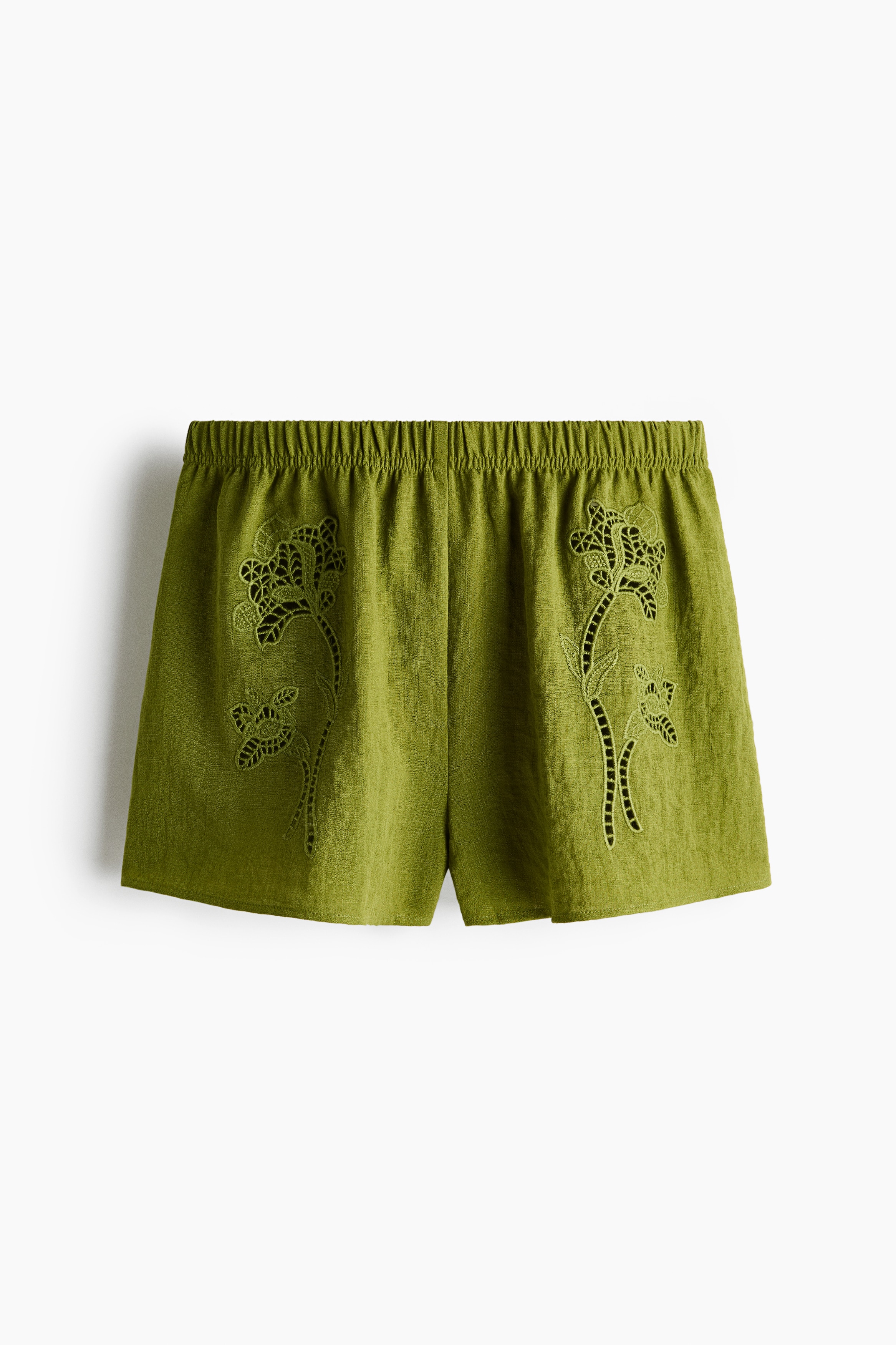 Shorts med broderie anglaise - Grön/Mörkbrun/Svart/Ljusgul