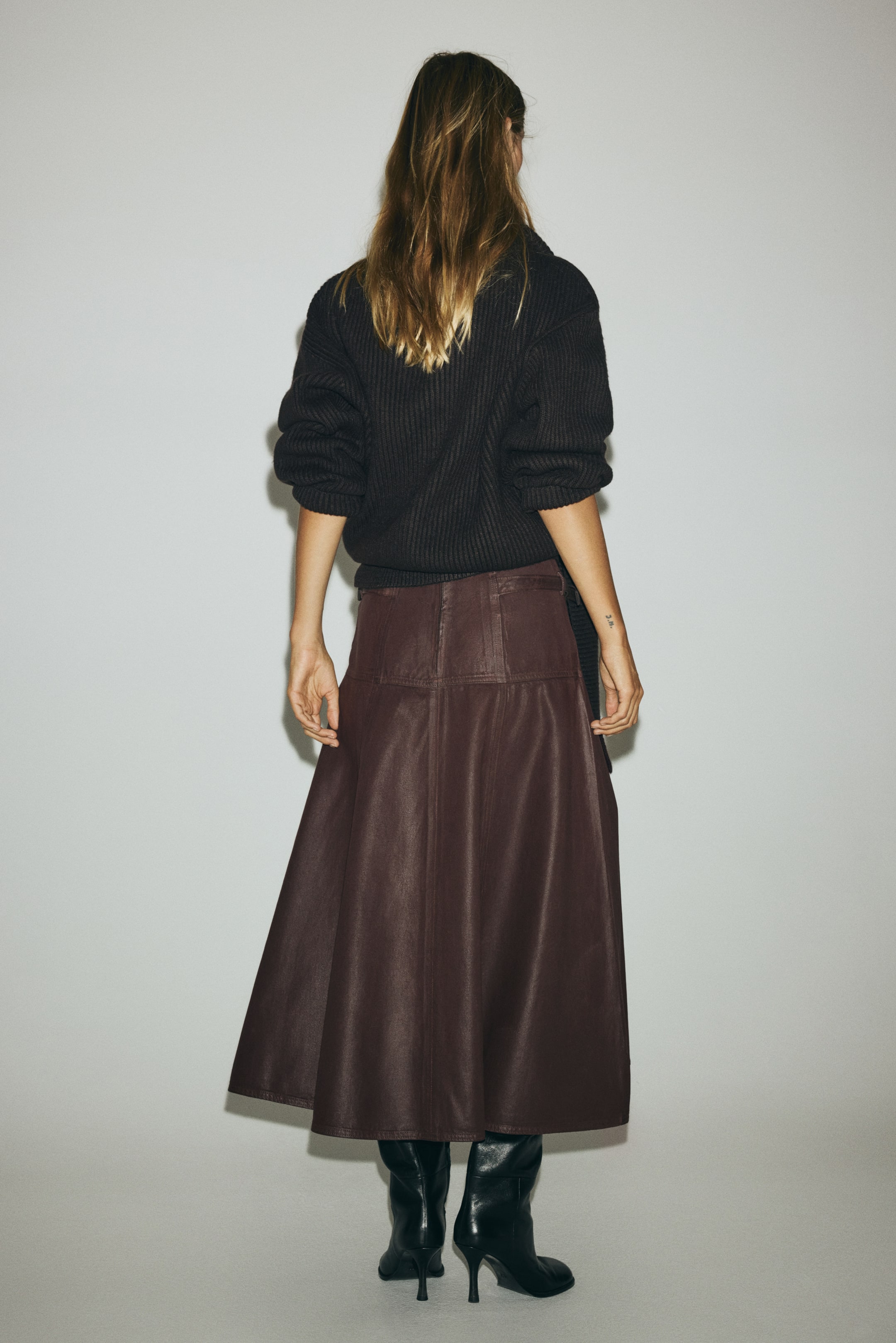 View larger image: A-Line Denim Skirt - Dark brown - Ladies | H&M US 3