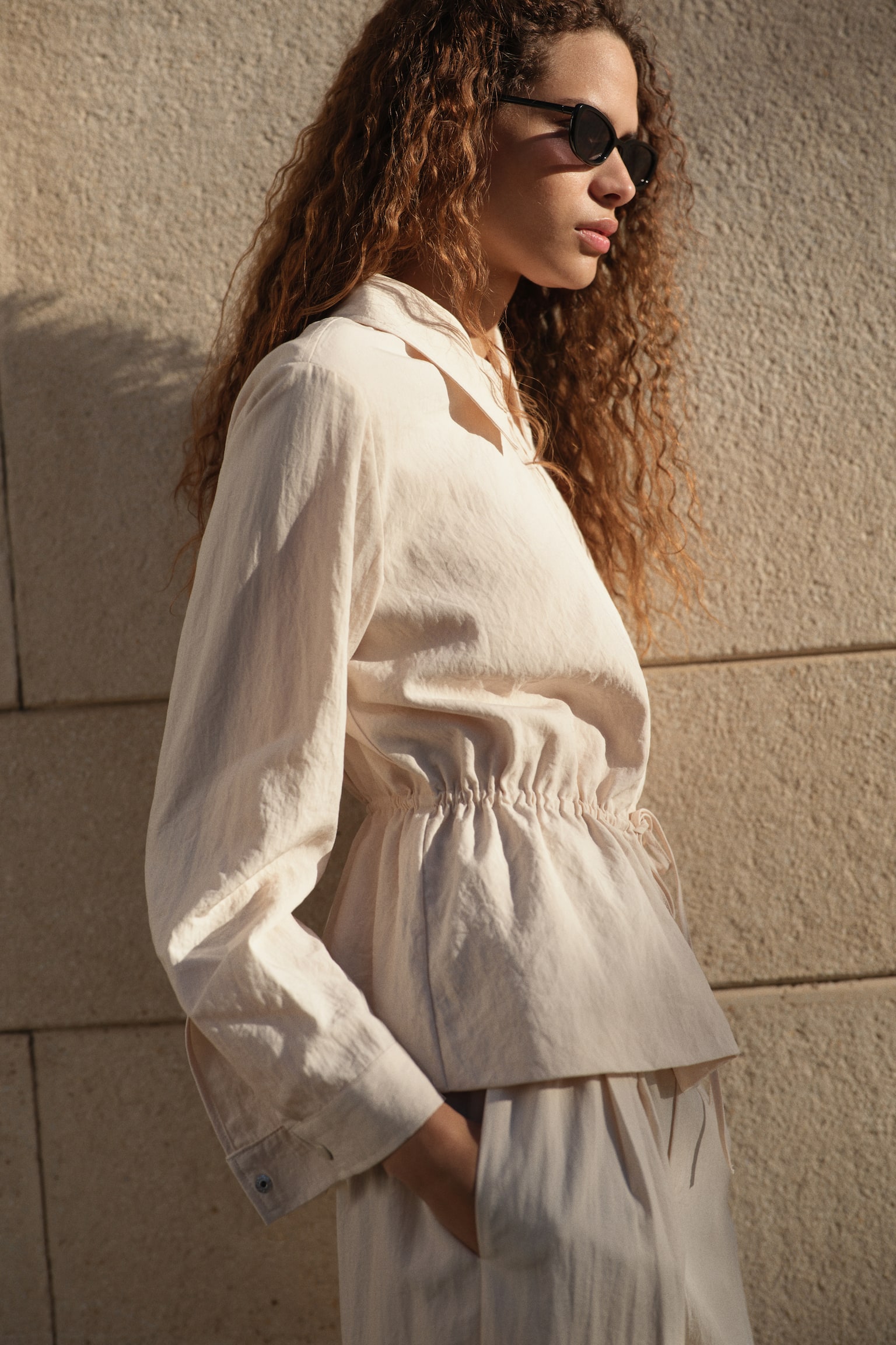 Zip-through peplum shirt - Light beige - 6