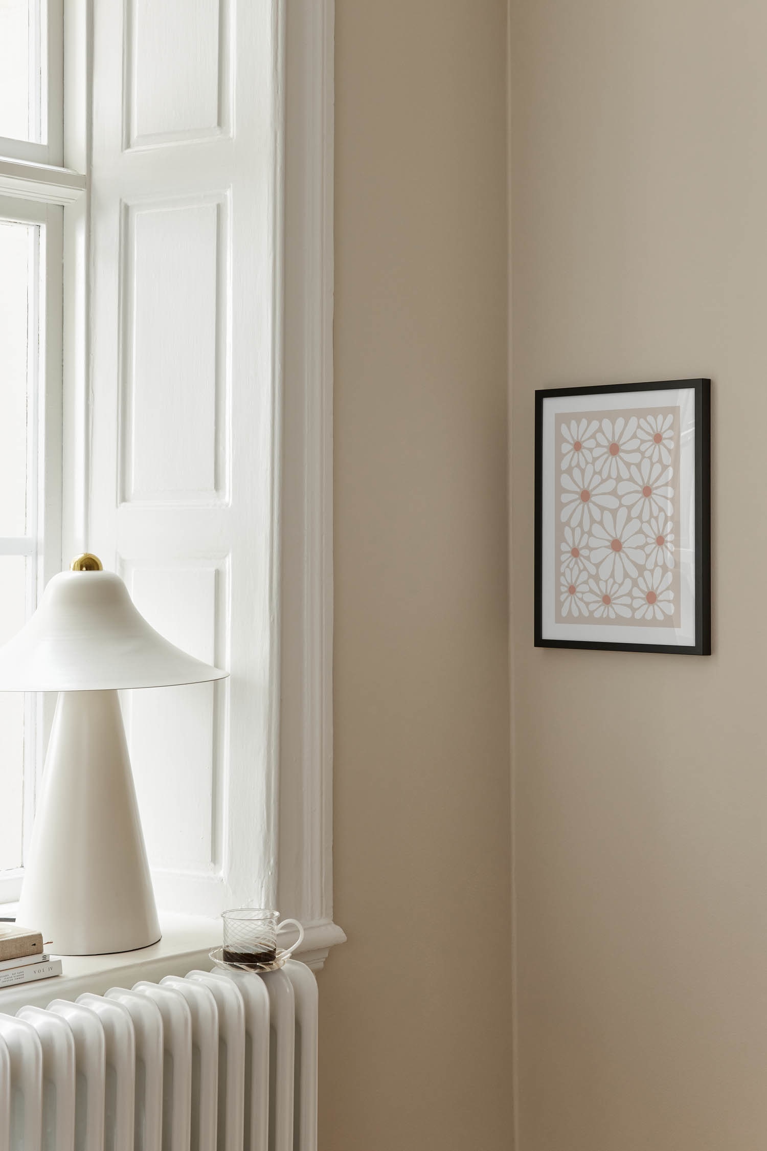 Beige Flower Field Plakat - Hvid/beige