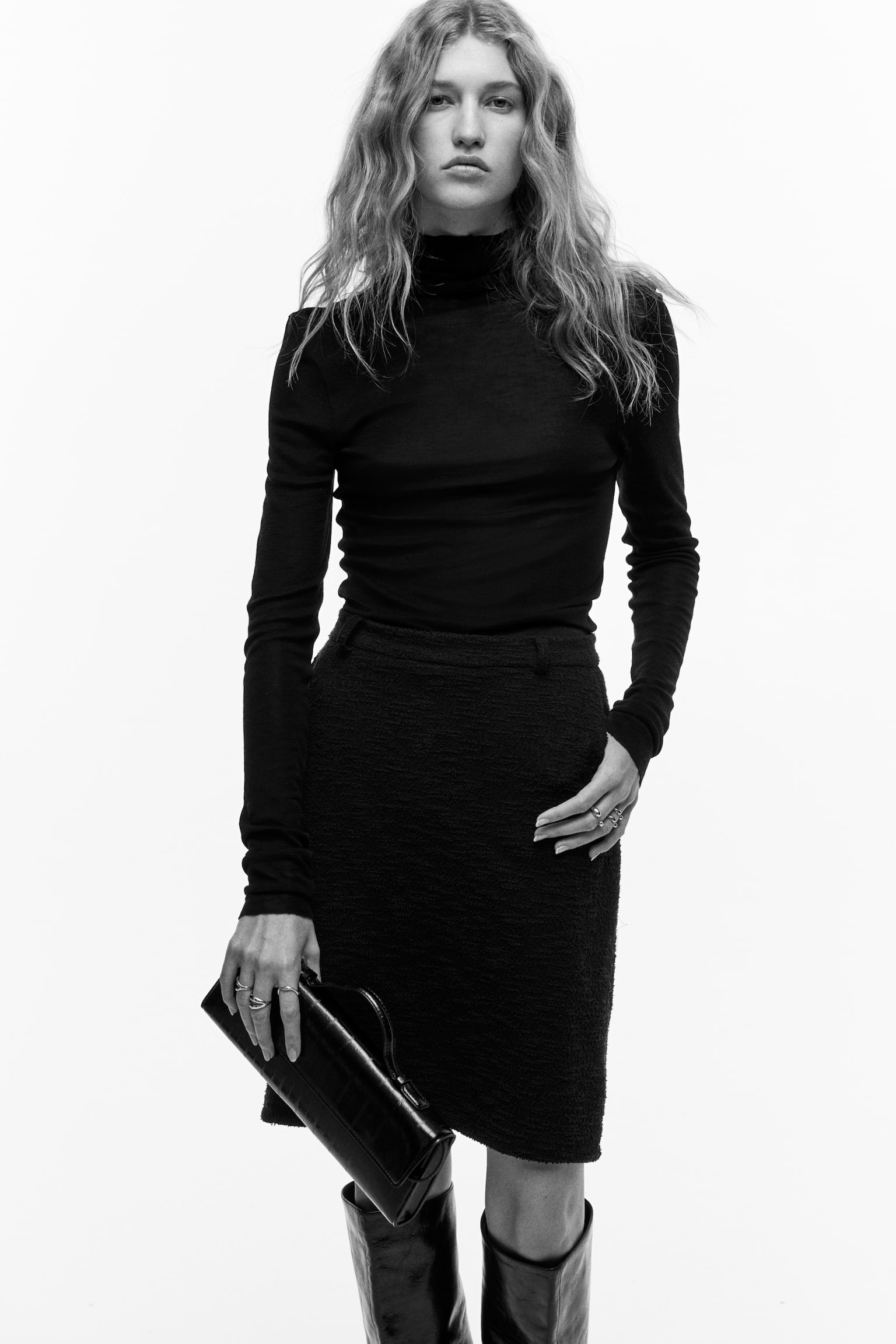 Jersey pencil skirt - Black/Grey marl/Striped - 1