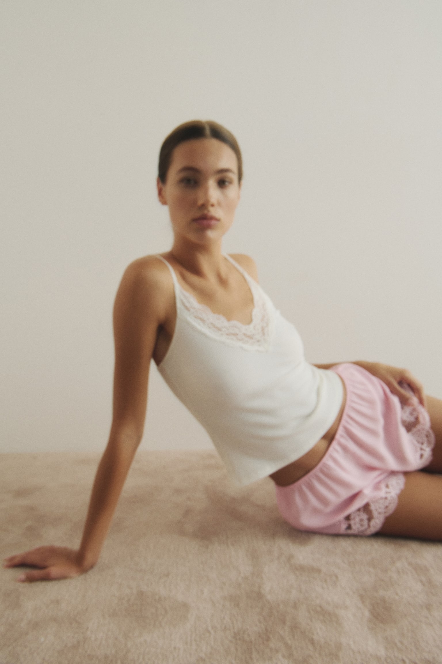 Піжамні шорти з мереживною каймою - Світло-рожевий/Світлий персиково-рожевий - 1