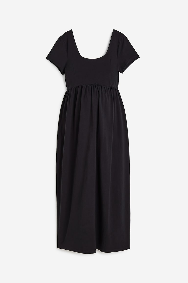 h&m mama stretchy jersey dress H&M MAMA - White/Black Striped MAMA Ribbed T-Shirt Dress - Size: XS