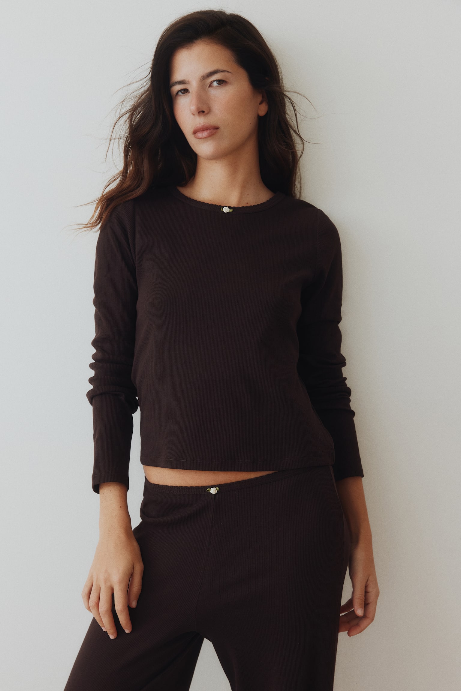 Pyžamo z žebrovaného žerzeje. - Tmavě hnědá/Světle růžová - 4