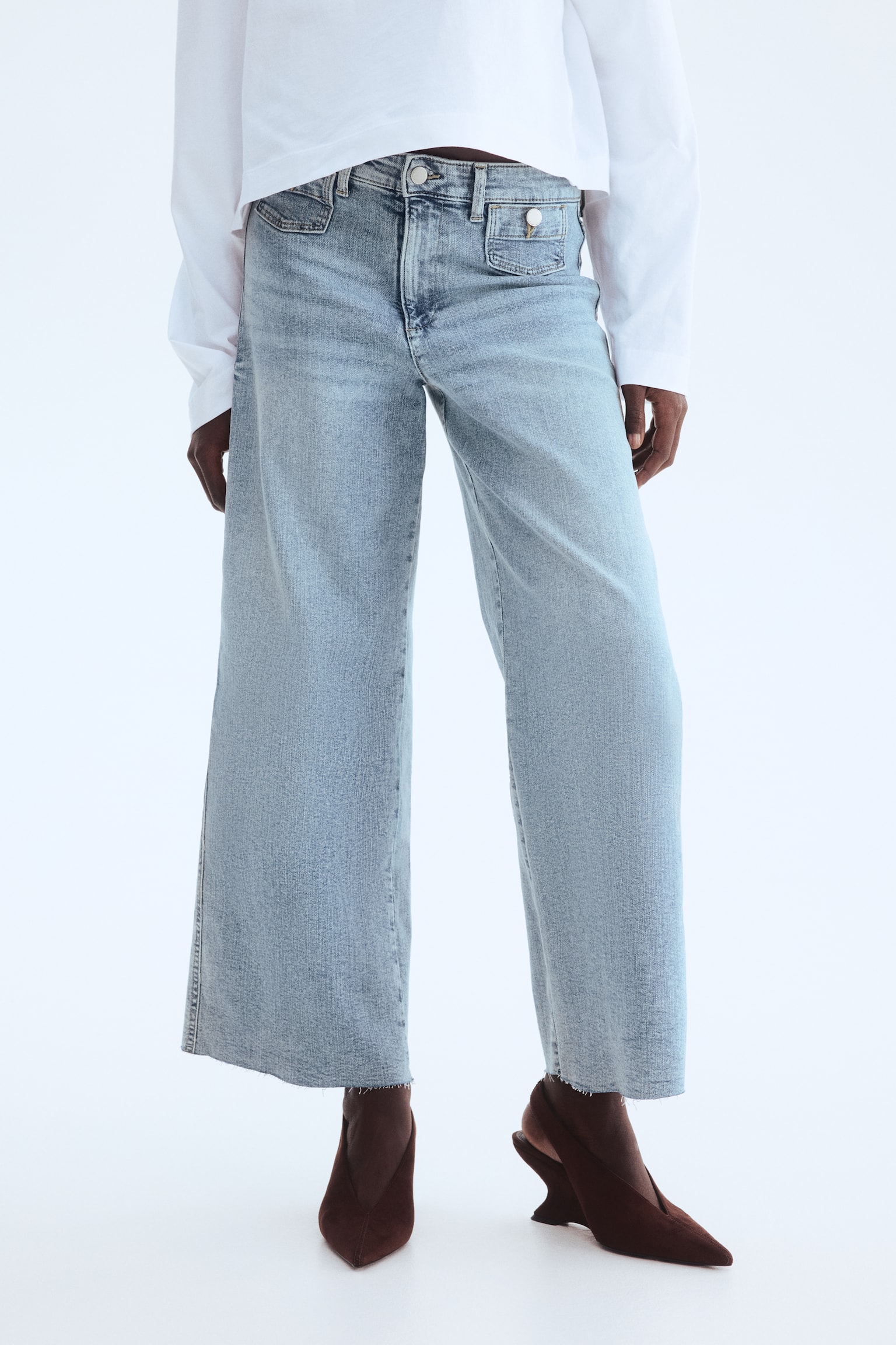 Wide High Waist Ankle Jeans - Svetla teksas plava/Tamna teksas plava/Jarkocrvena/Bela/Mornarsko teksas plava/Teksas plava - 5