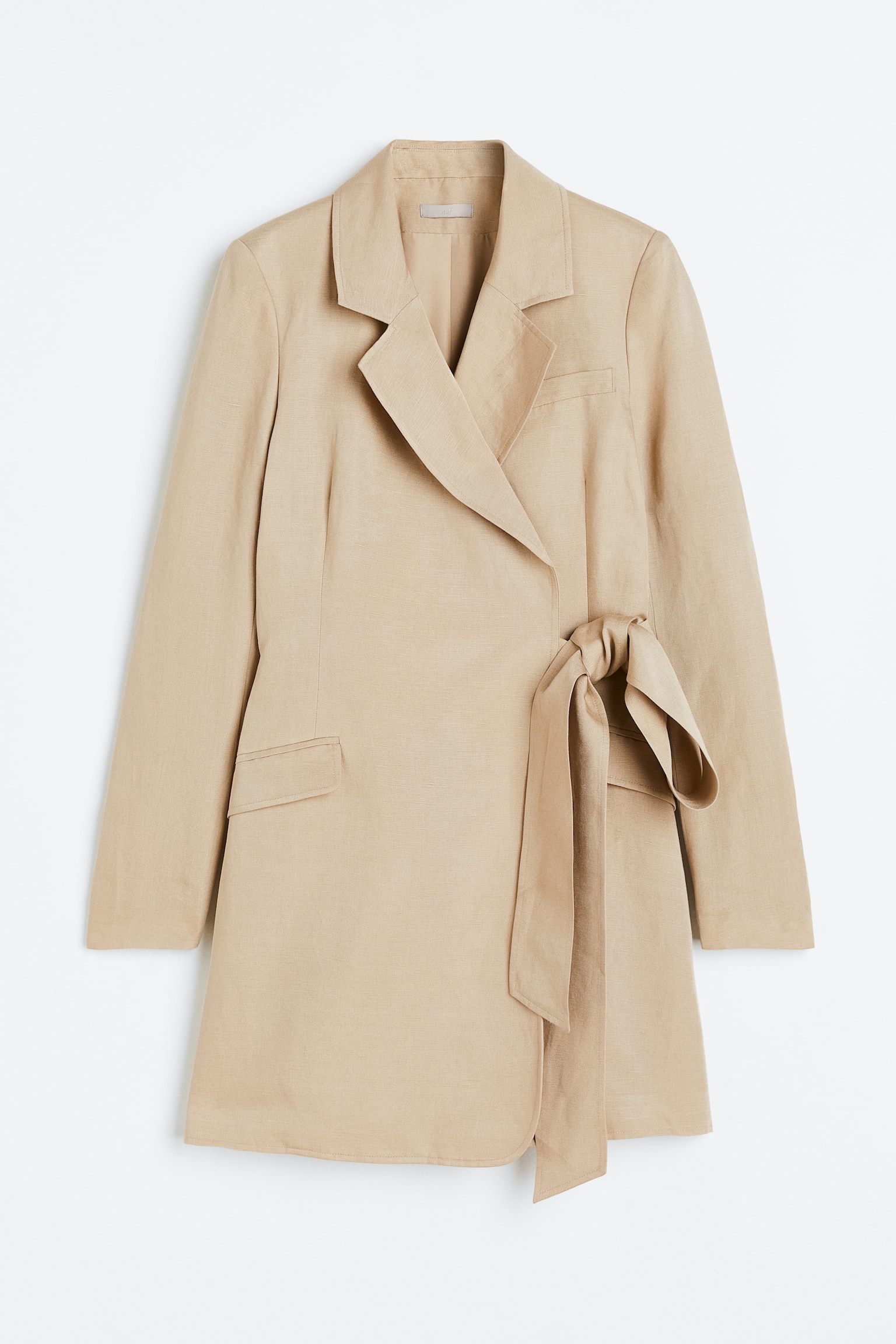 Linen Blend Blazer Wrap Dress - Beige - 1