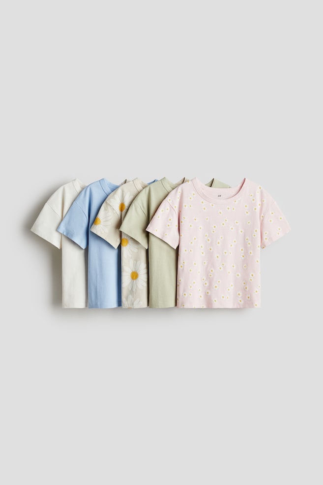 Lot de 5 T-shirts en coton - Rose clair/fleuri/Rose clair/cœurs/Pink/Bunnies/Rose clair/timbres - 1