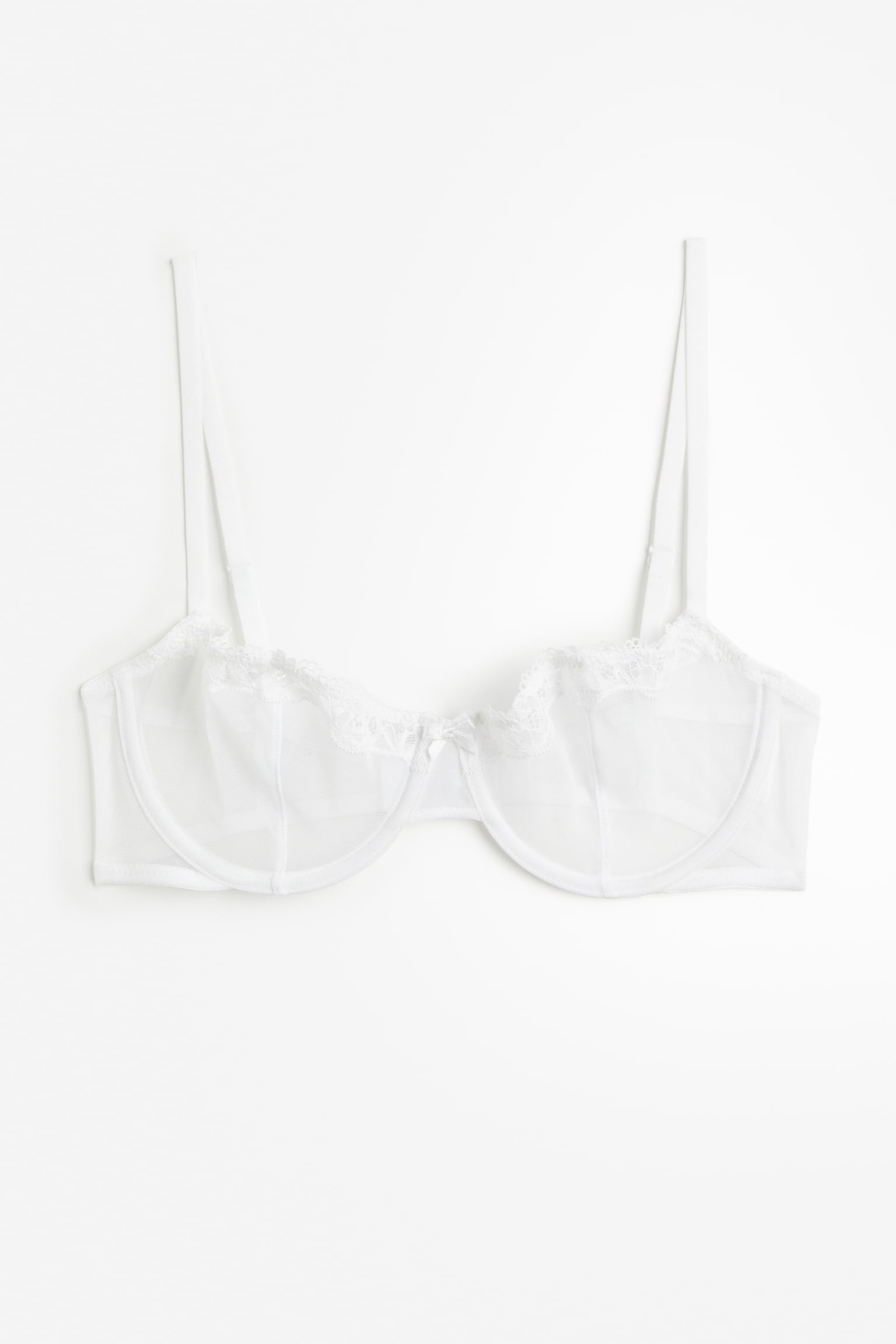 Non Padded Mesh Balconette Bra - White/Black - 1