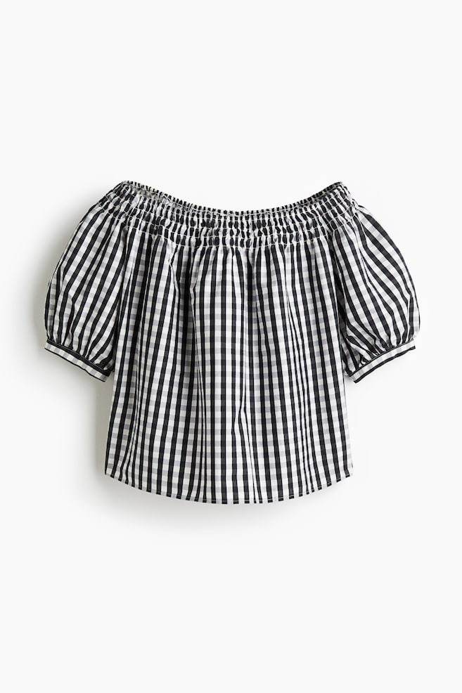Smocked off-the-shoulder blouse - Black/Gingham check - 1