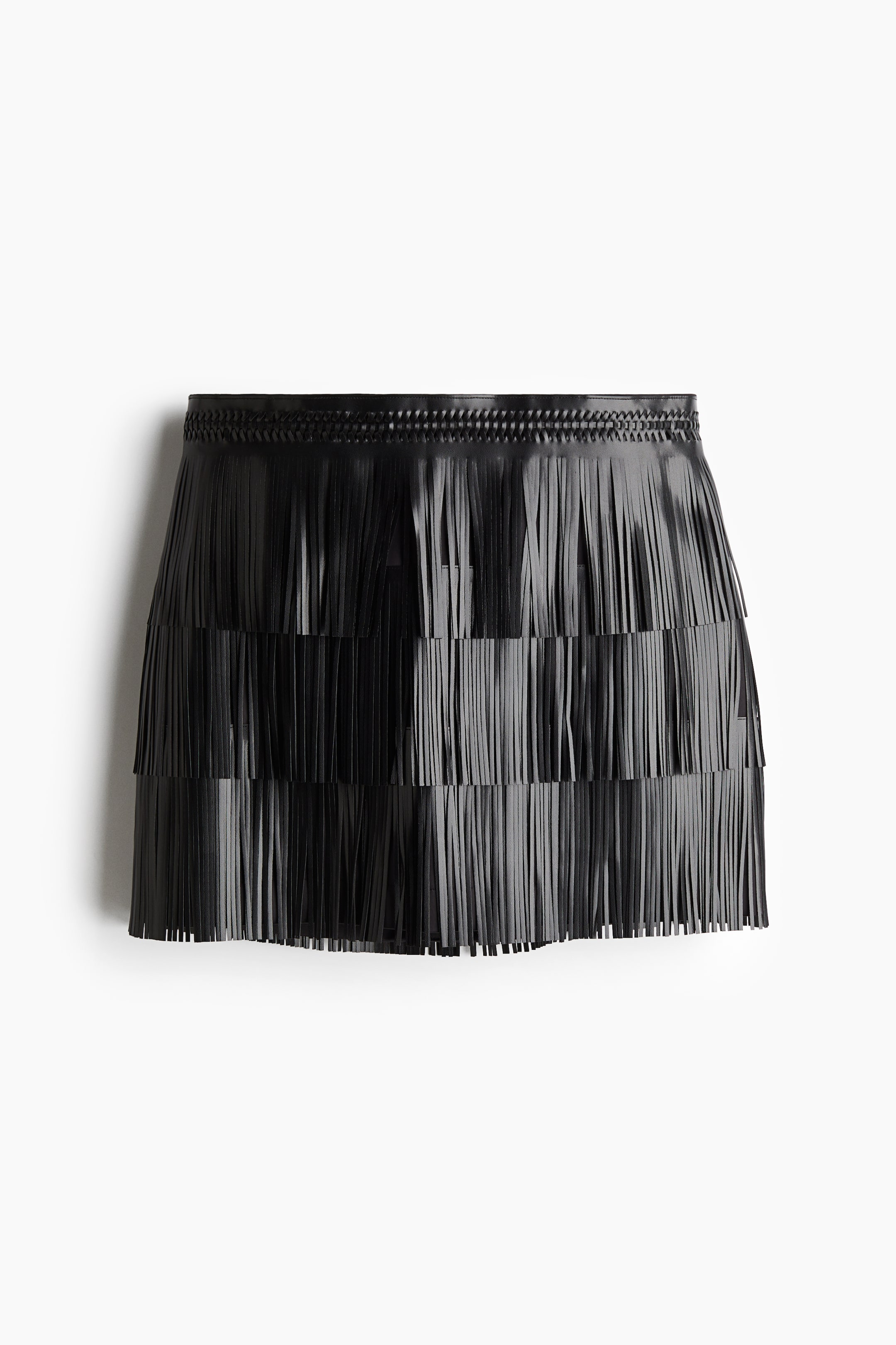 Coated Mini Skirt with Fringe